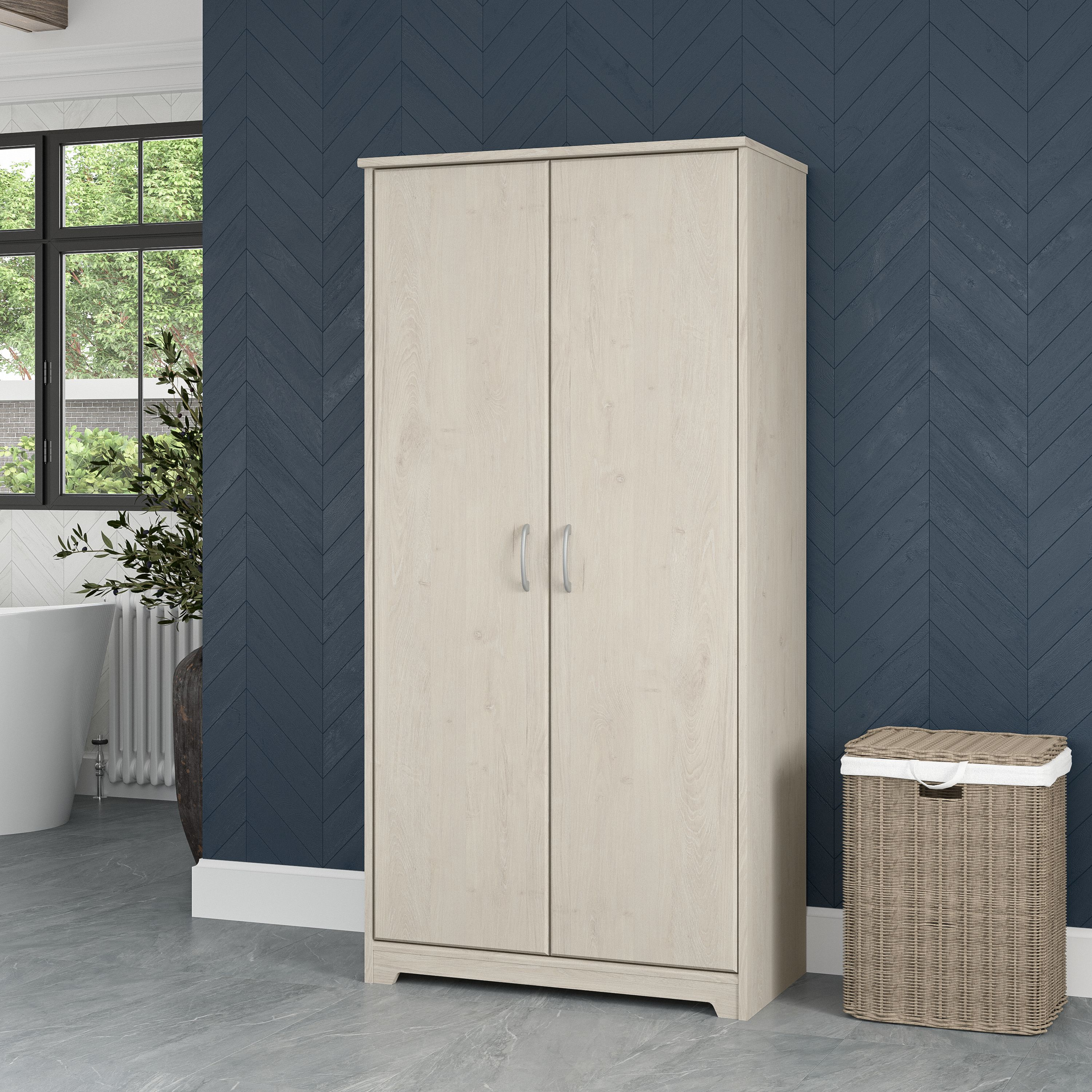 Shop Bush Furniture Cabot Tall Bathroom Storage Cabinet with Doors 01 WC31199-Z1 #color_linen white oak