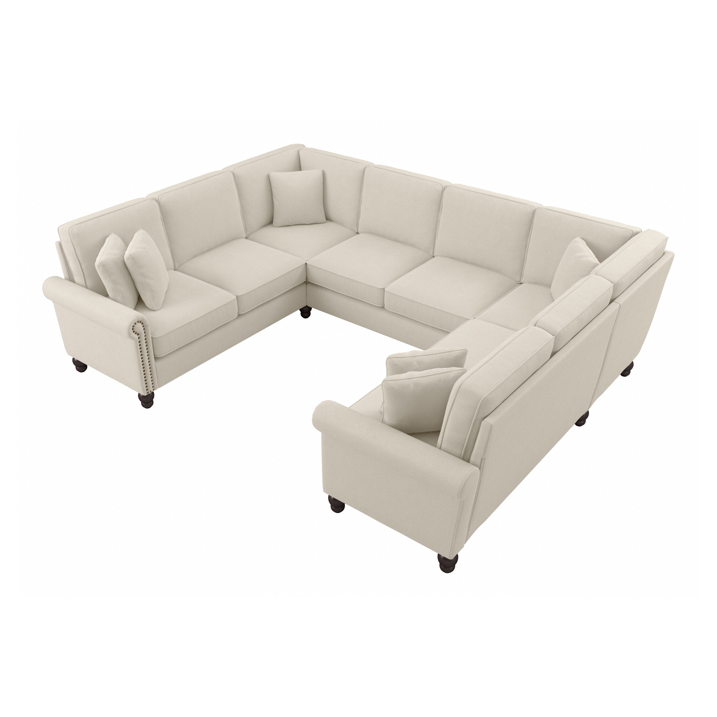 Shop Bush Furniture Coventry 113W U Shaped Sectional Couch 02 CVY112BCRH-03K #color_cream herringbone fabric