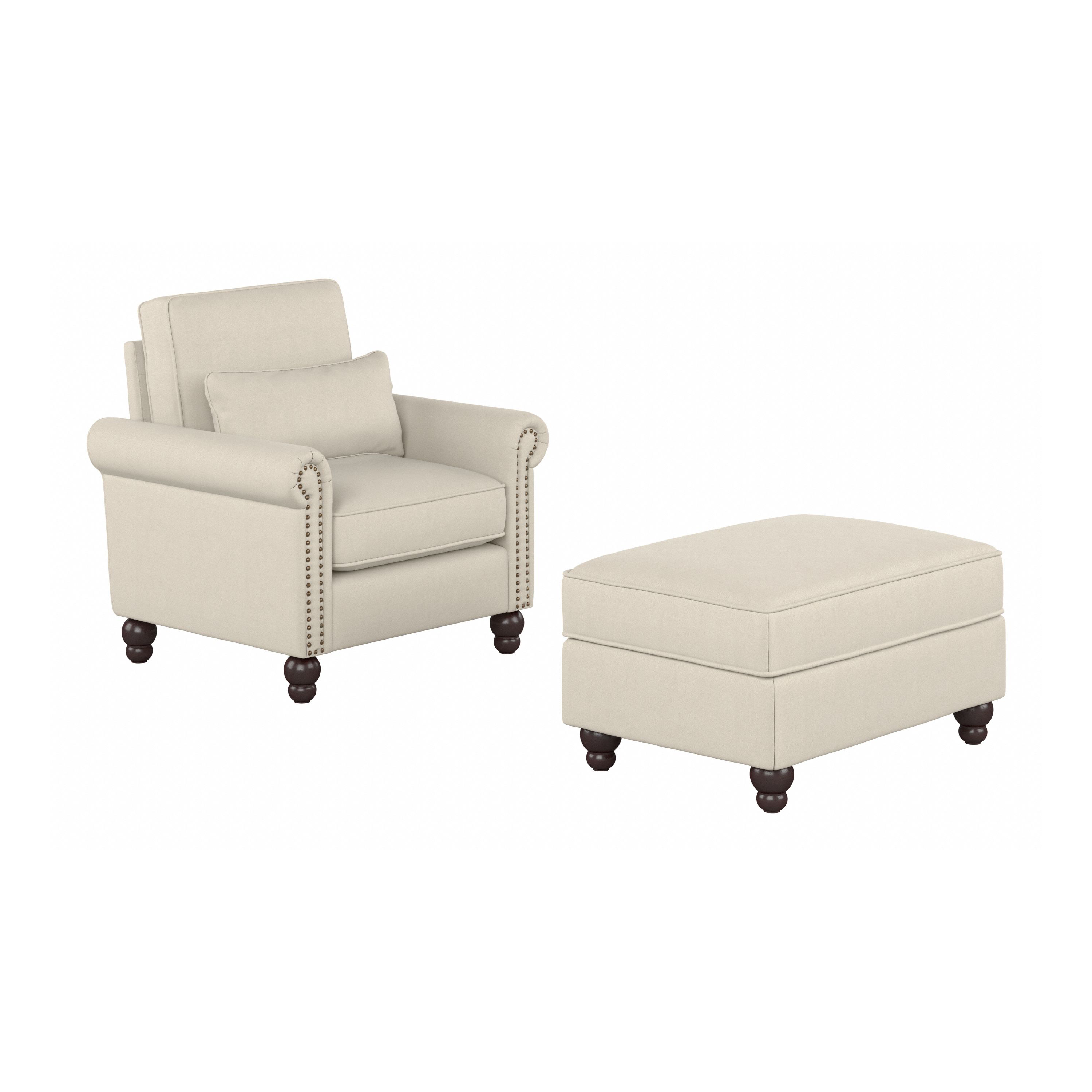 Shop Bush Furniture Coventry Accent Chair with Ottoman Set 02 CVN010CRH #color_cream herringbone fabric