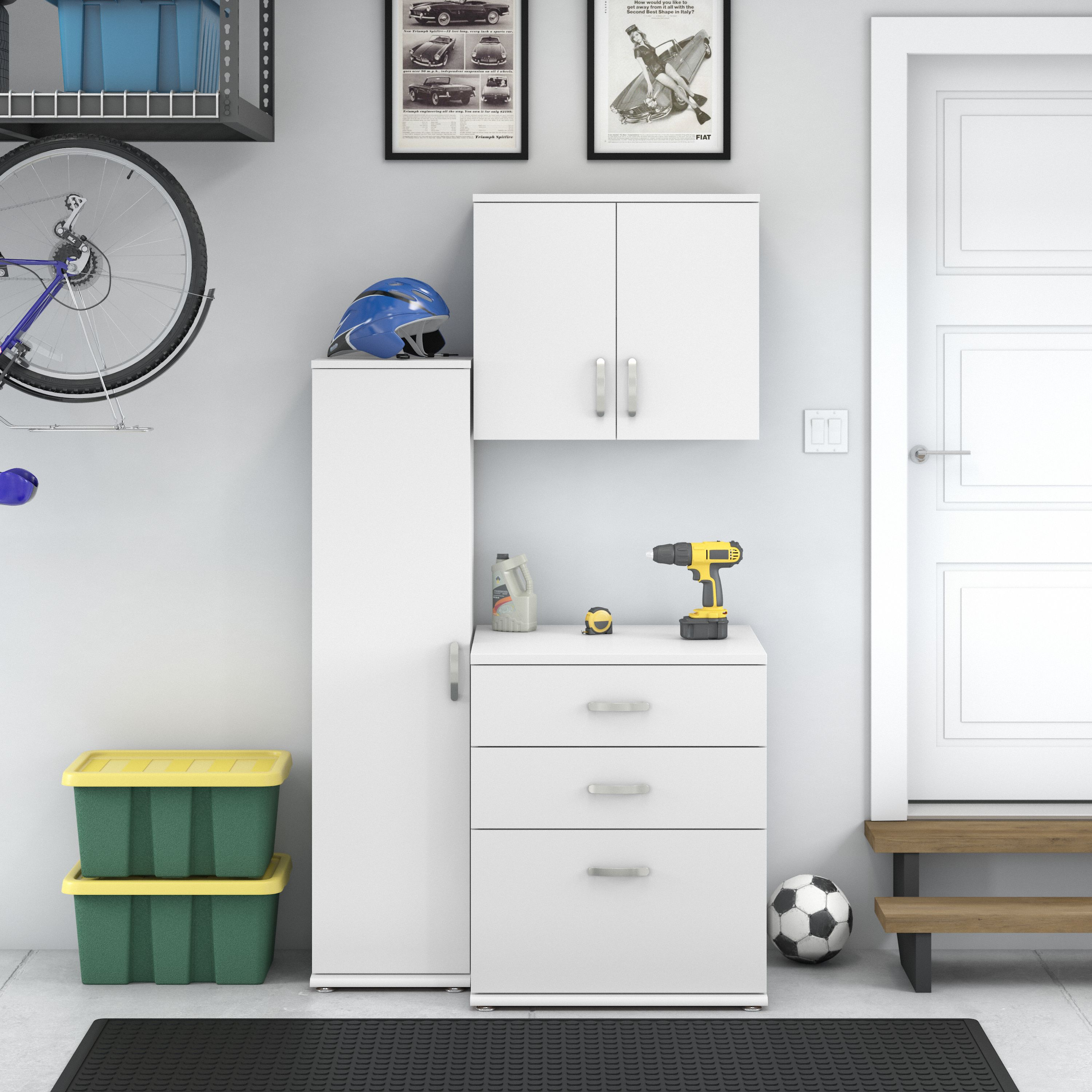 Shop Bush Business Furniture Universal 3 Piece Modular Garage Storage Set with Floor and Wall Cabinets 01 GAS005WH #color_white