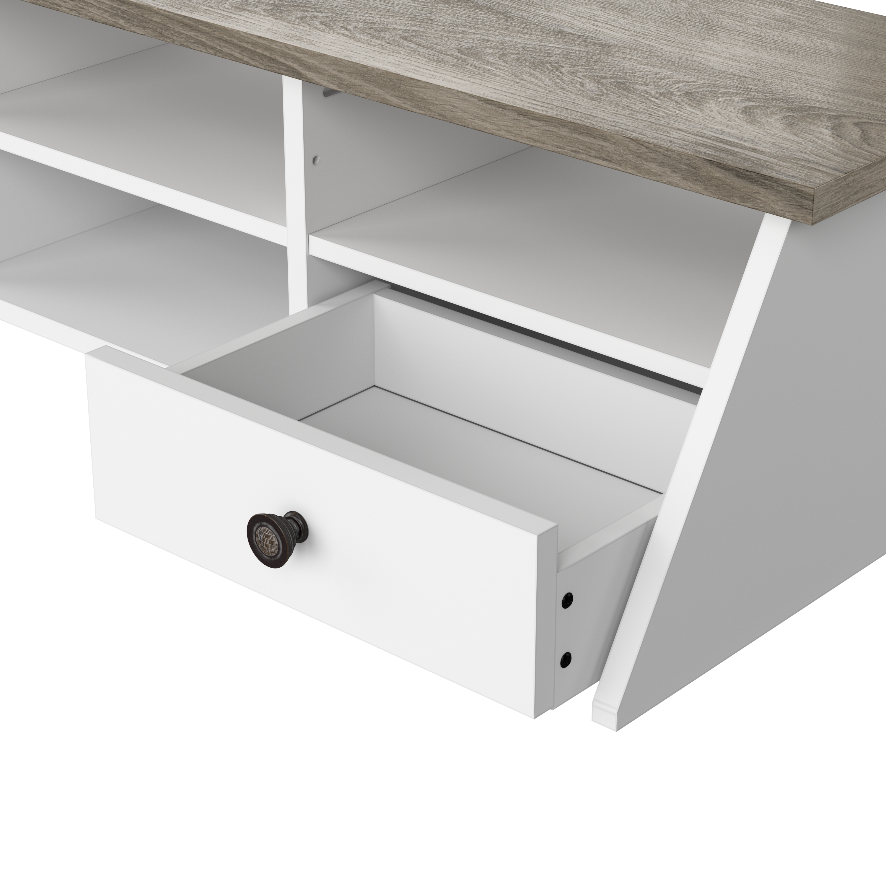 Shop Bush Furniture Mayfield 60W L Shaped Computer Desk with Desktop Organizer and 6 Cube Bookcase 05 MAY013GW2 #color_shiplap gray/pure white