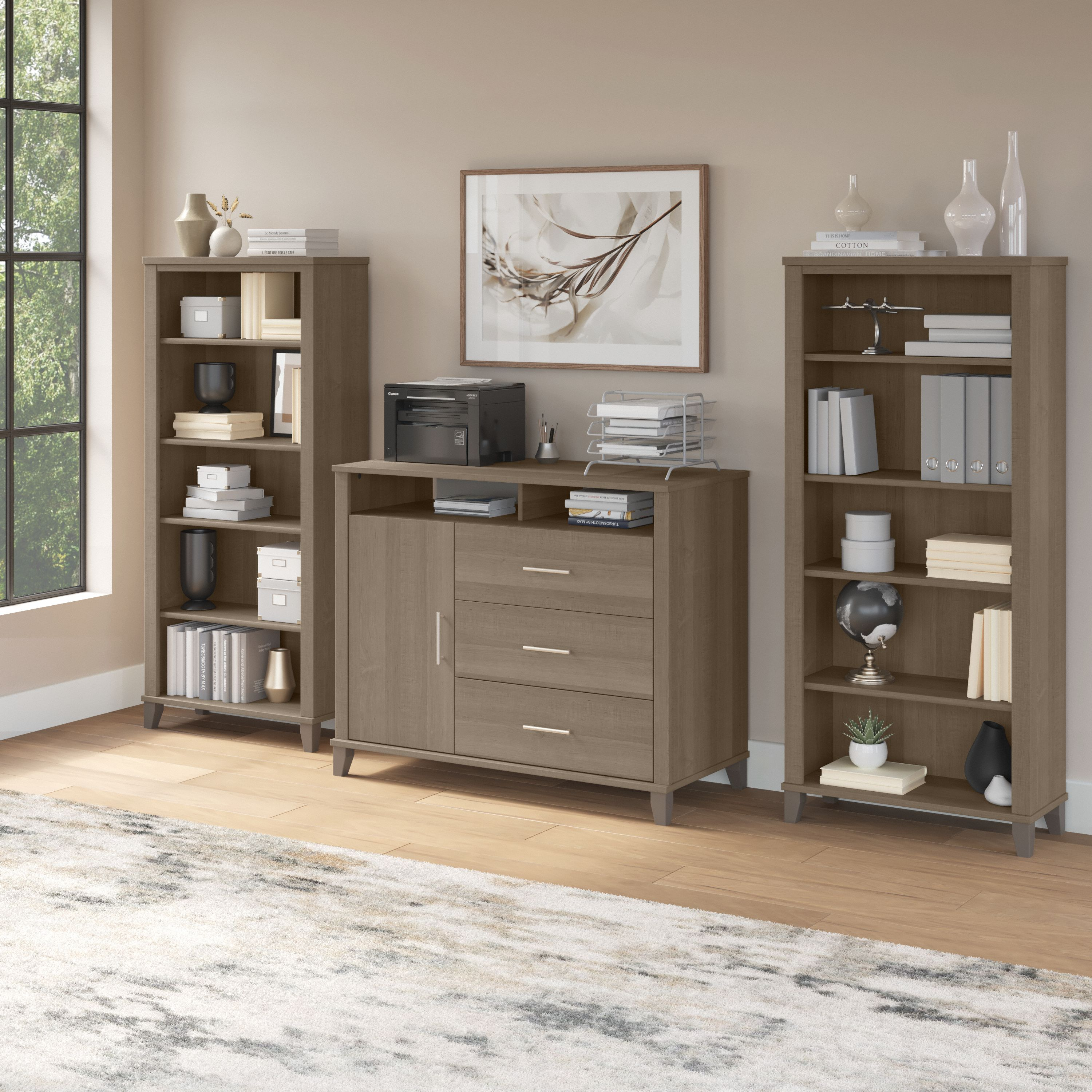 Shop Bush Furniture Somerset Office Storage Credenza with Bookcases 01 SET040AG #color_ash gray