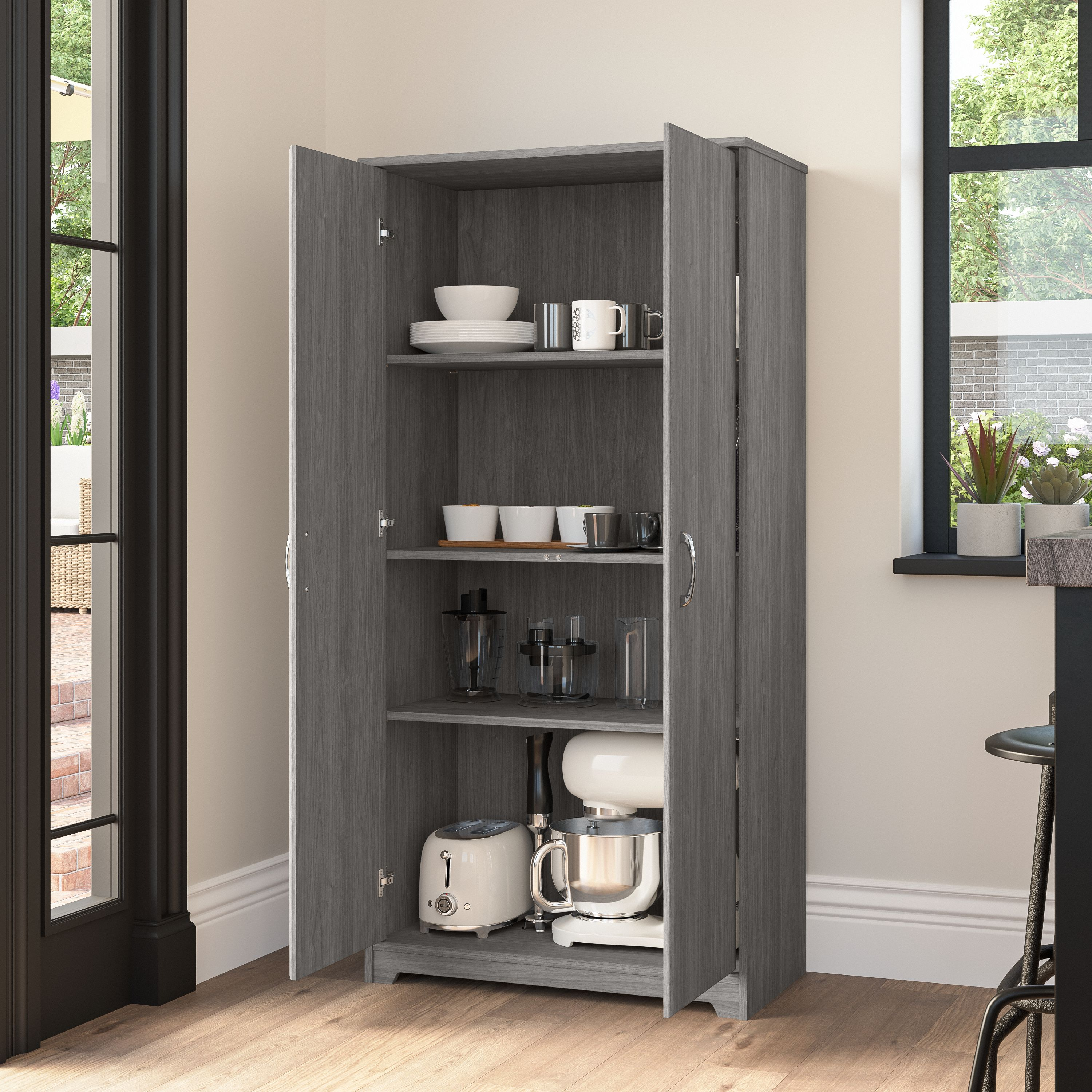 Shop Bush Furniture Cabot Tall Kitchen Pantry Cabinet with Doors 06 WC31399-Z #color_modern gray