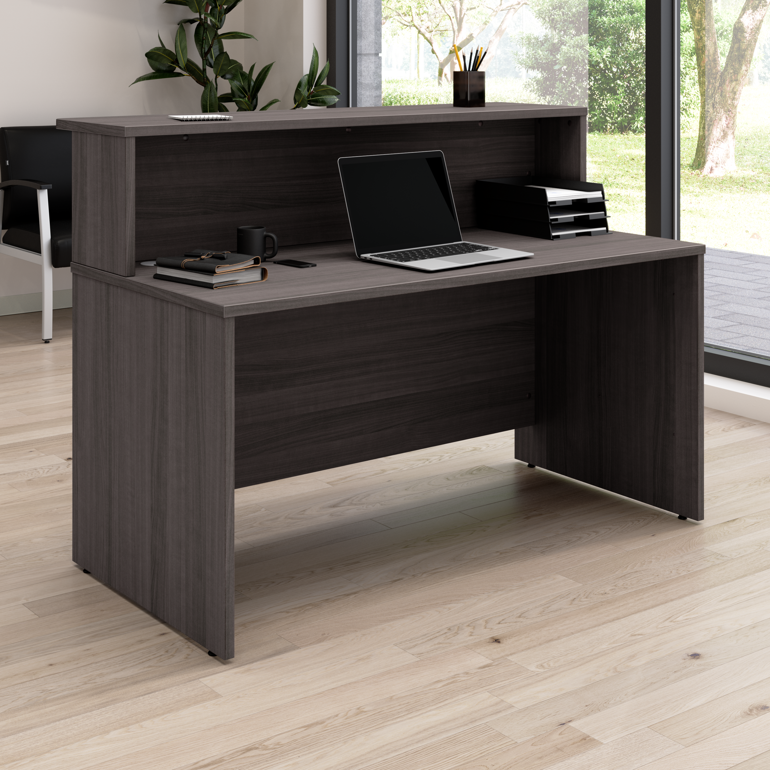Shop Bush Business Furniture Arrive 60W x 30D Reception Desk with Shelf 01 ARV001SG #color_storm gray