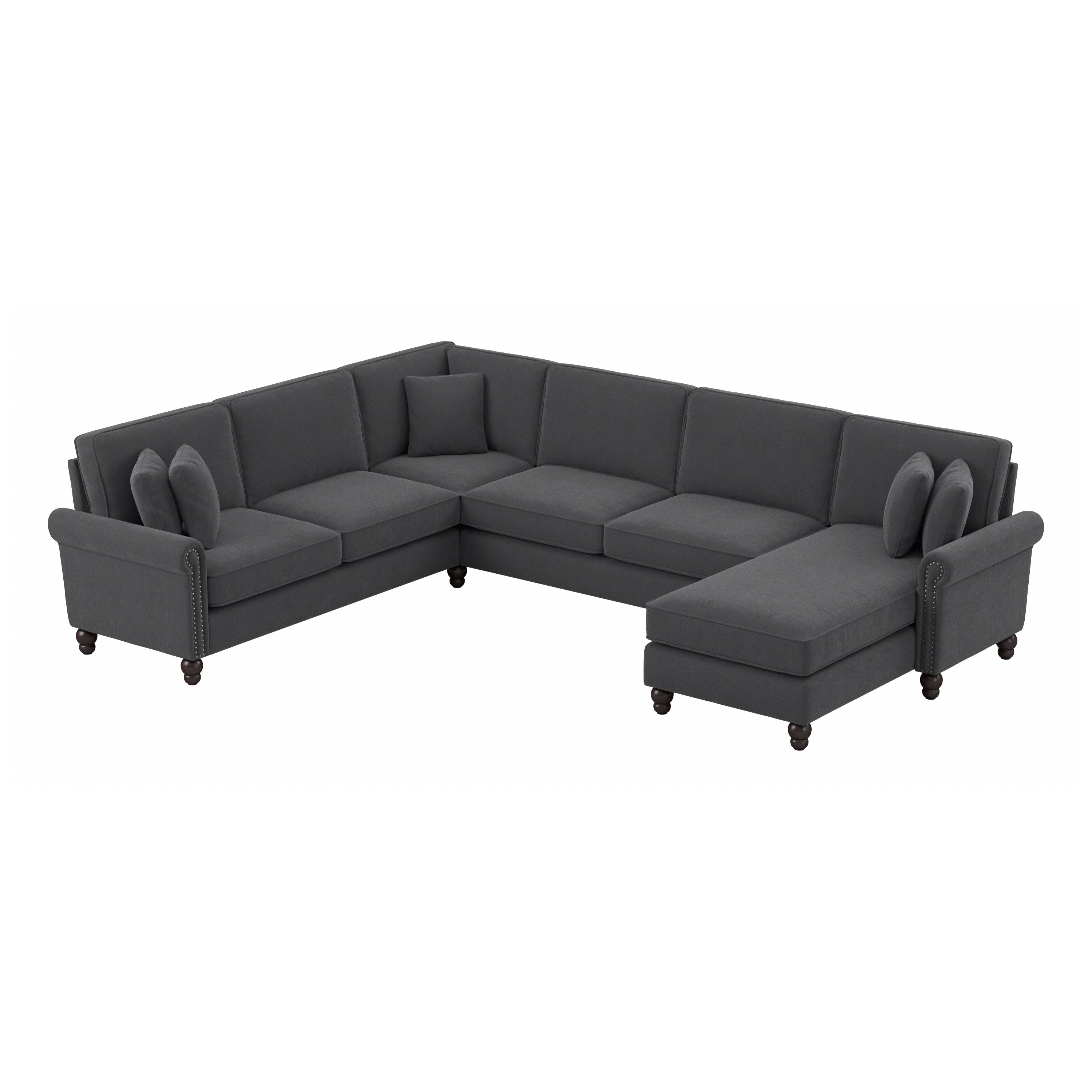Shop Bush Furniture Coventry 128W U Shaped Sectional Couch with Reversible Chaise Lounge 02 CVY127BCGH-03K #color_charcoal gray herringbone fabr