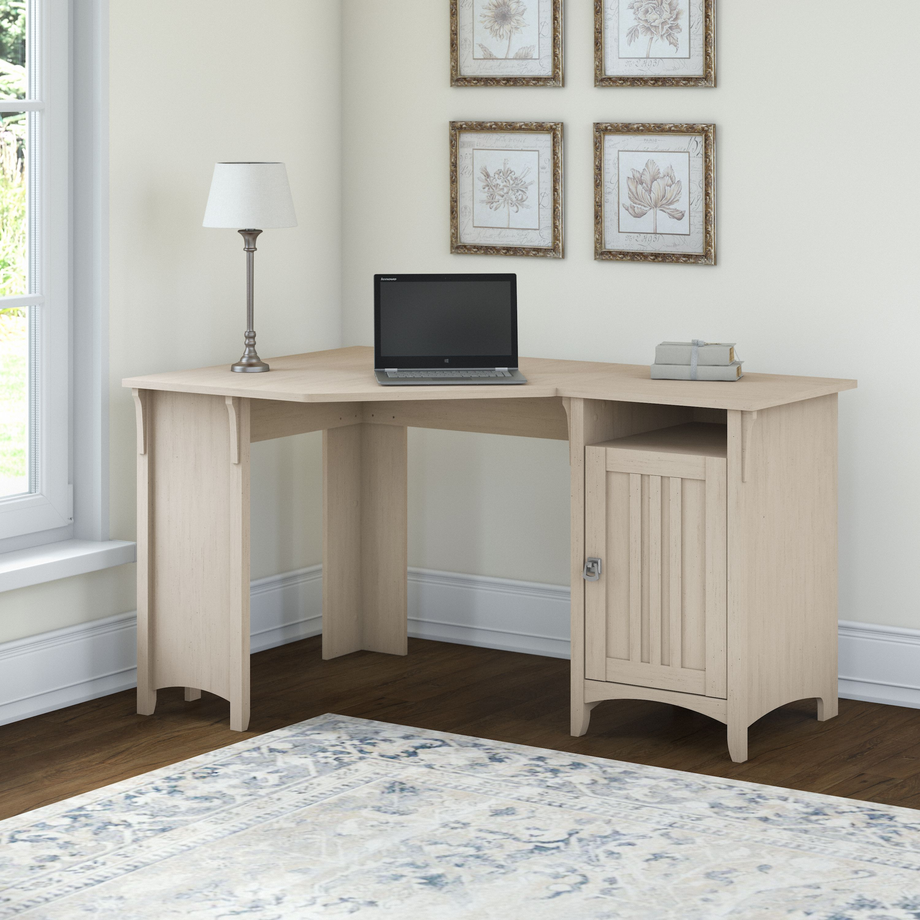 Shop Bush Furniture Salinas 55W Corner Desk with Storage 01 SAD155AW-03 #color_antique white