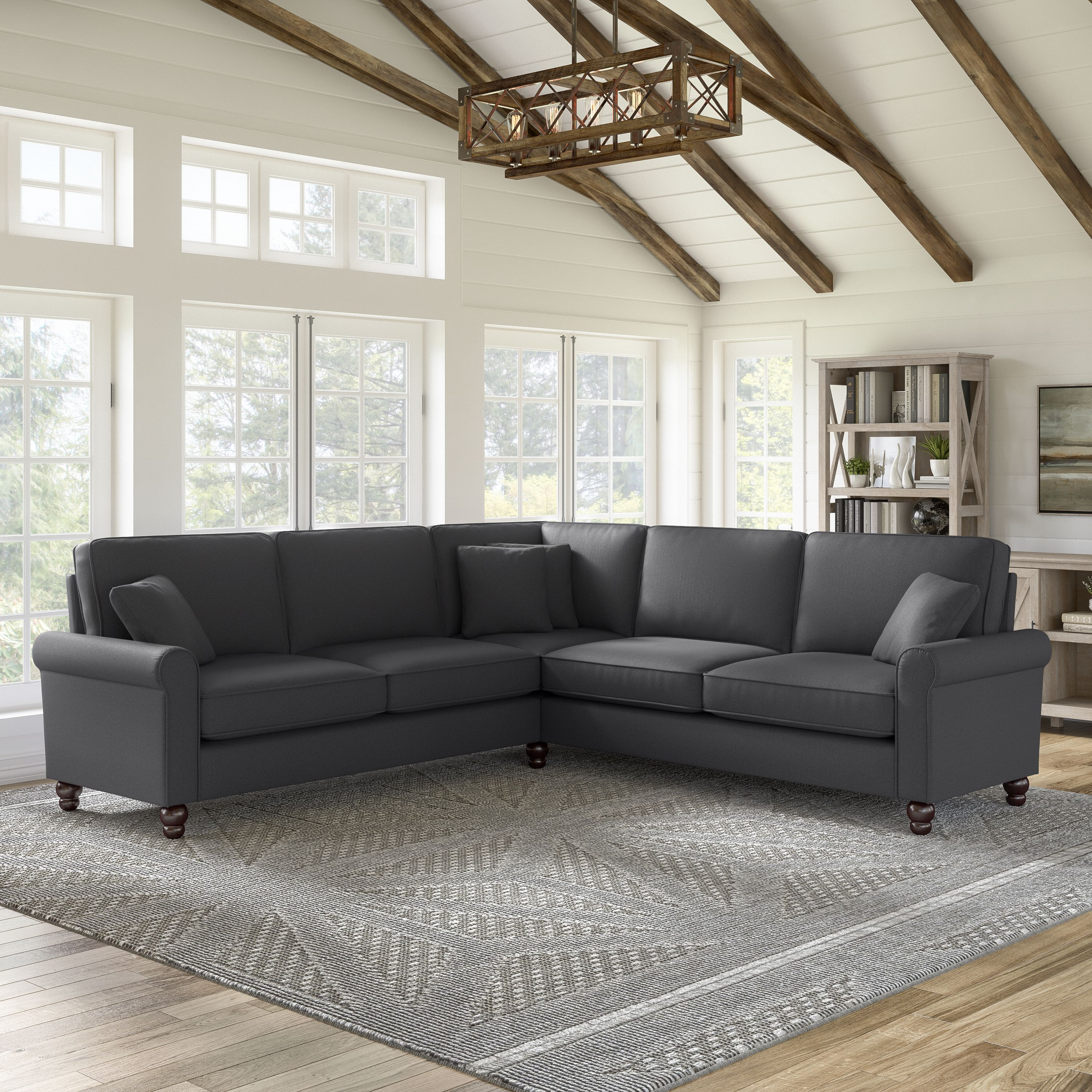 Shop Bush Furniture Hudson 99W L Shaped Sectional Couch 01 HDY98BCGH-03K #color_charcoal gray herringbone fabr