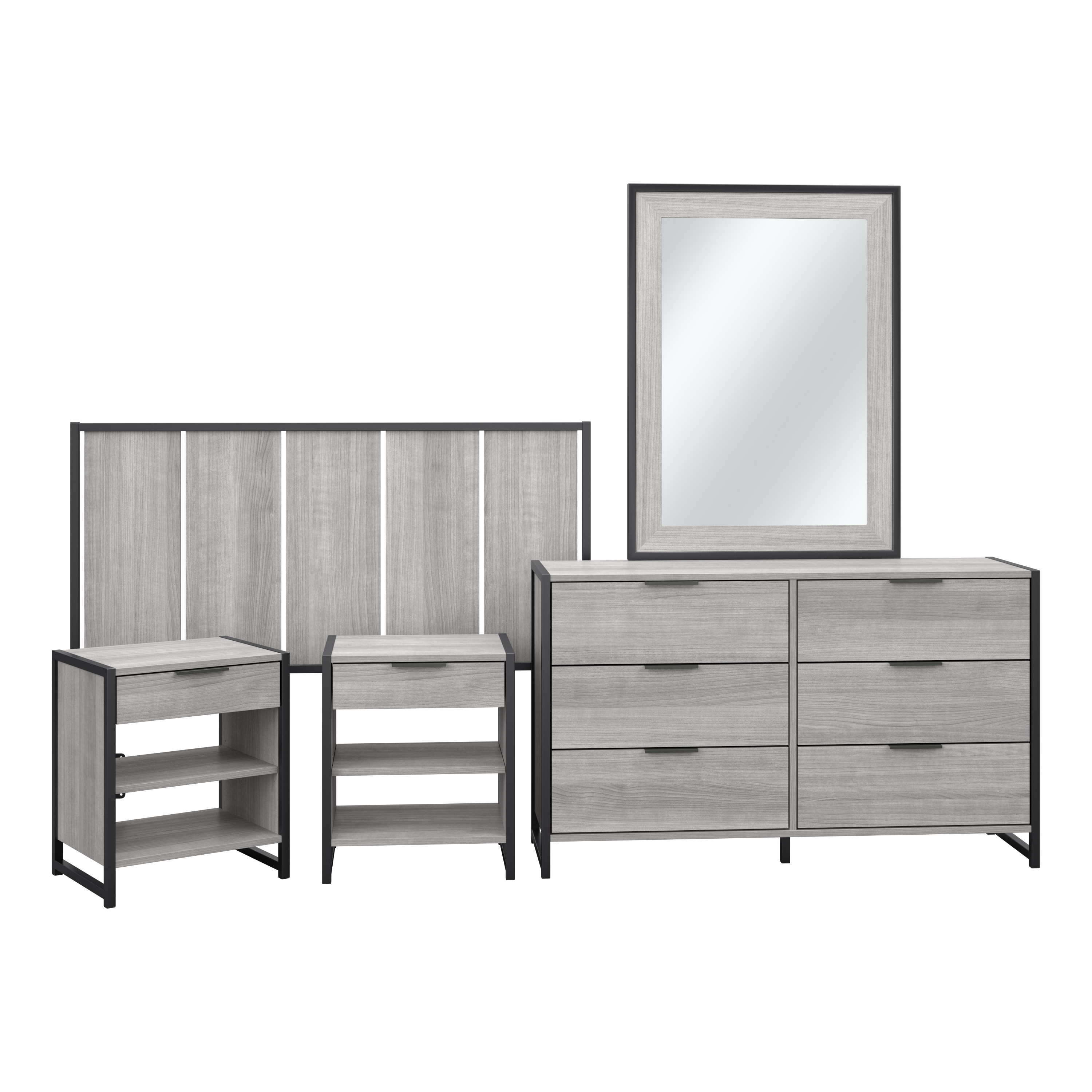 Shop Bush Furniture Atria 5 Piece Modern Bedroom Set with Full/Queen Size Headboard 02 ATR014PG #color_platinum gray