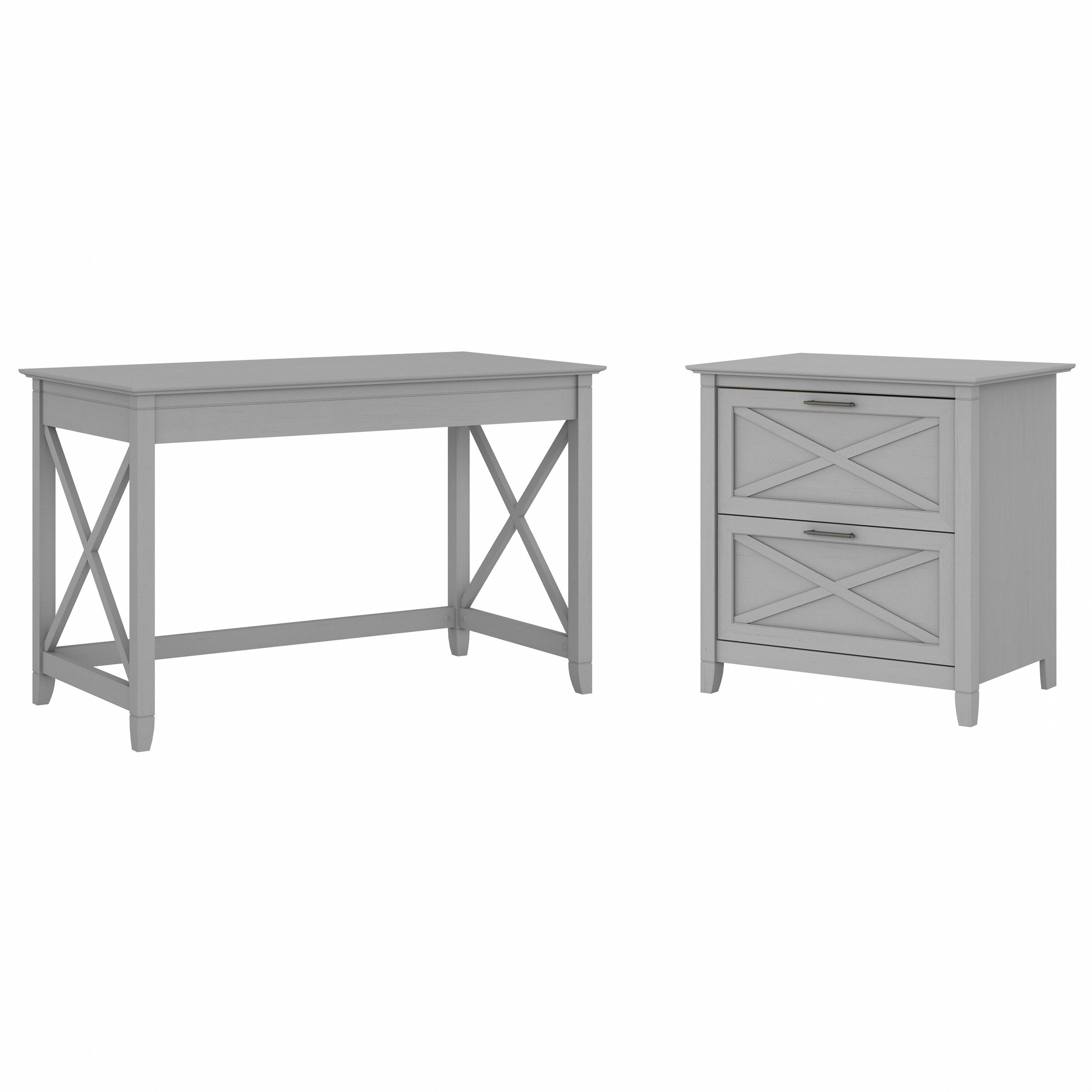 Shop Bush Furniture Key West 48W Writing Desk with 2 Drawer Lateral File Cabinet 02 KWS003CG #color_cape cod gray