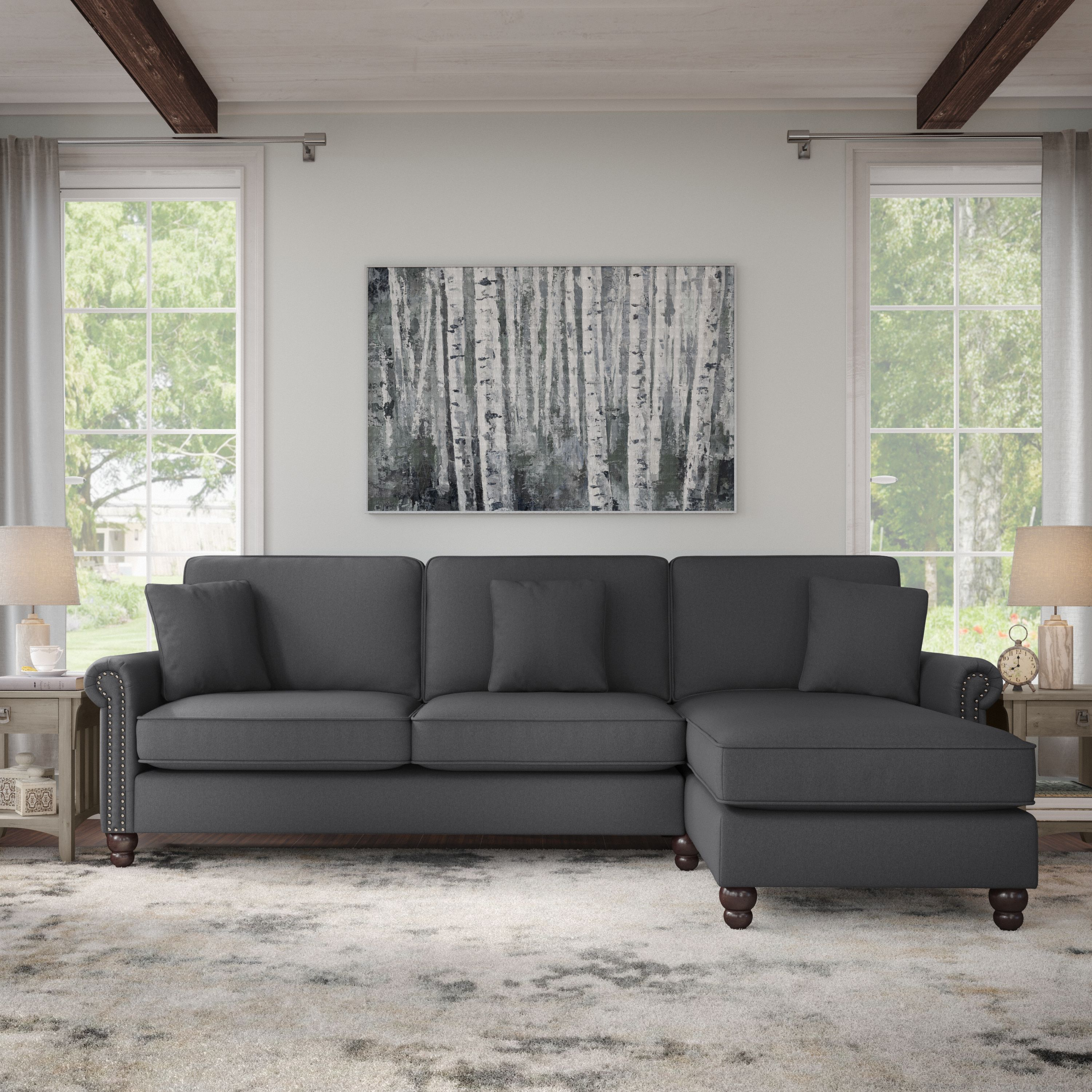 Shop Bush Furniture Coventry 102W Sectional Couch with Reversible Chaise Lounge 01 CVY102BCGH-03K #color_charcoal gray herringbone fabr