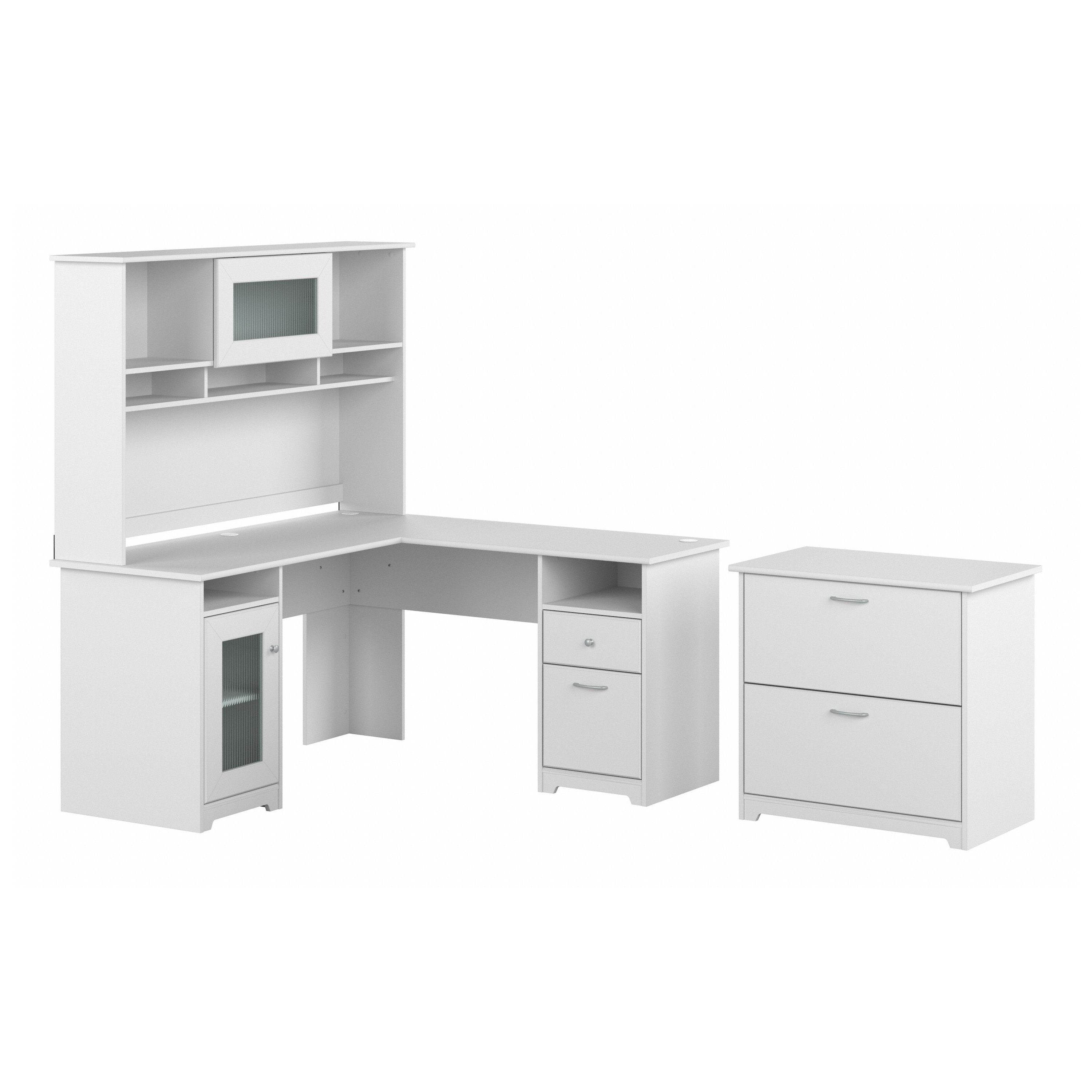 Shop Bush Furniture Cabot 60W L Shaped Computer Desk with Hutch and Lateral File Cabinet 02 CAB005WHN #color_white