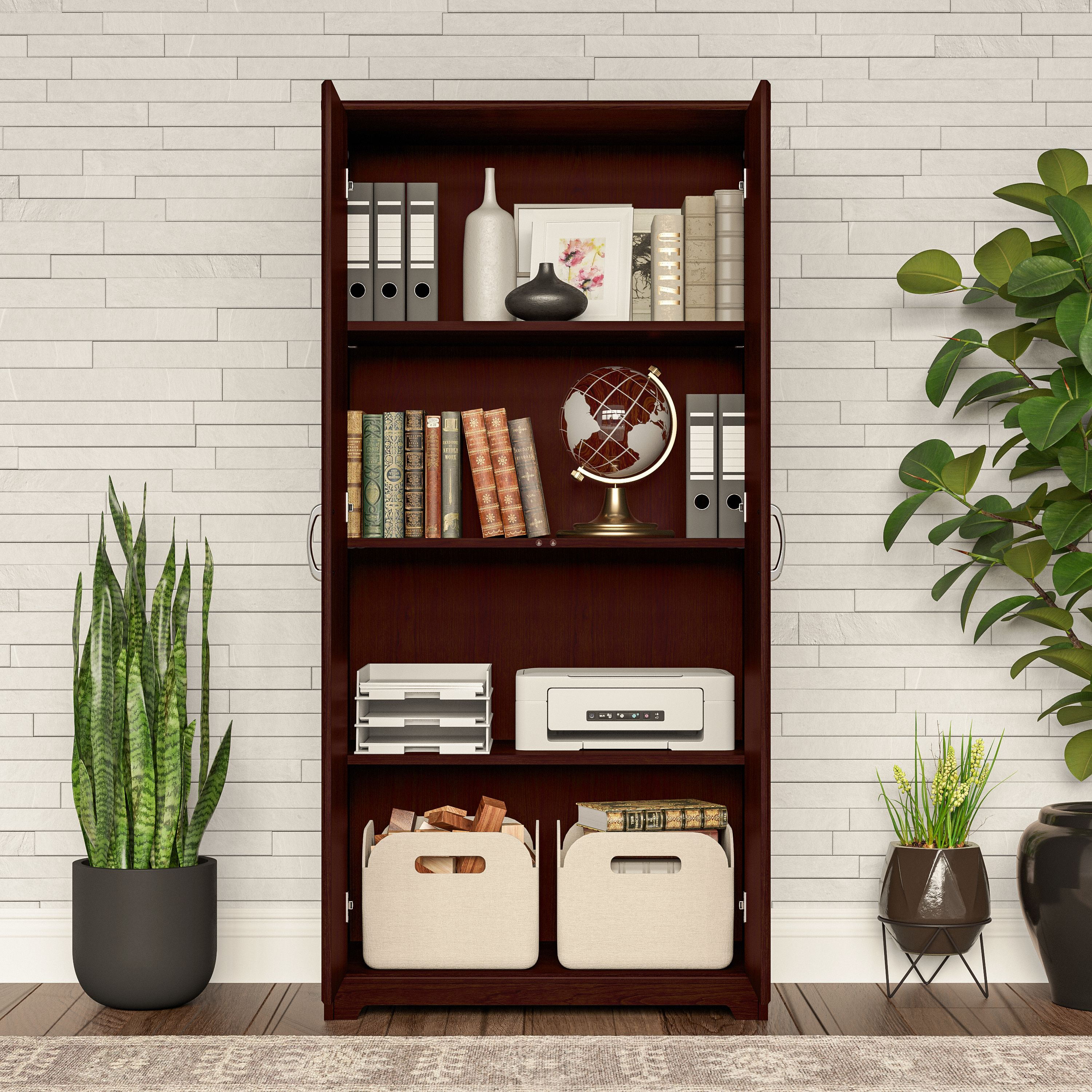 Shop Bush Furniture Cabot Tall Storage Cabinet with Doors 06 WC31499 #color_harvest cherry