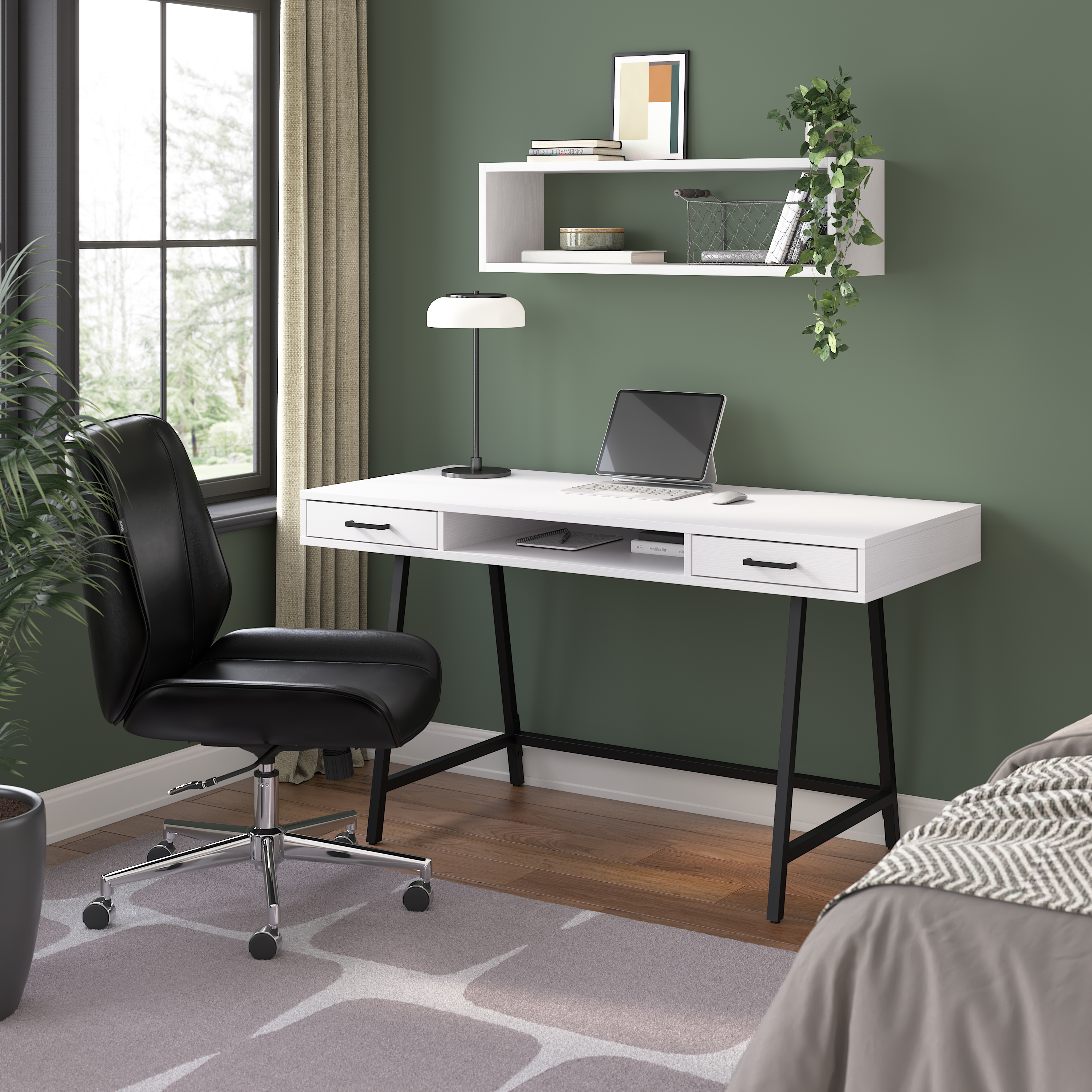Shop Bush Furniture Steele 54W Writing Desk 01 SED154WT-03 #color_pure white oak