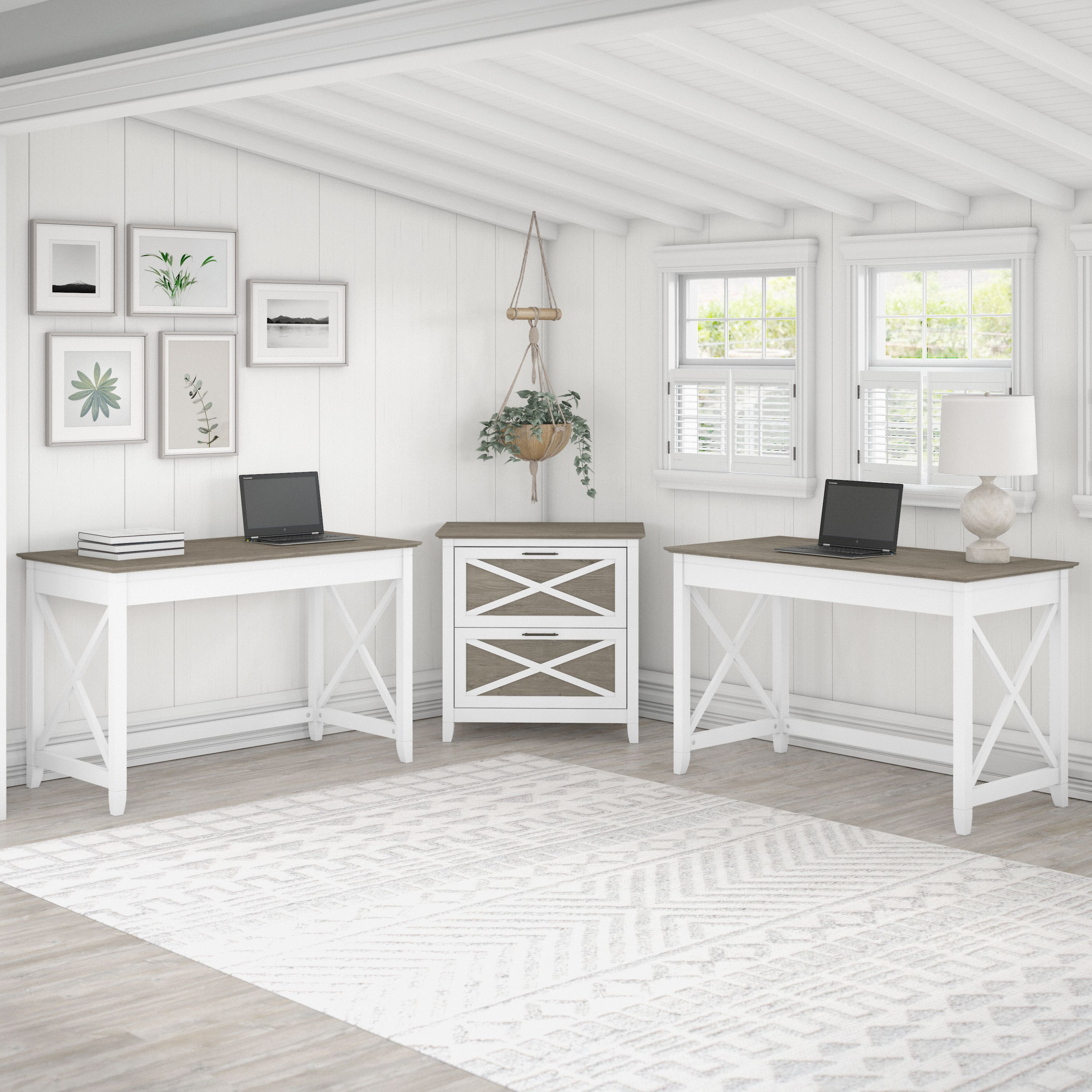 Shop Bush Furniture Key West 2 Person Desk Set with Lateral File Cabinet 01 KWS047G2W #color_shiplap gray