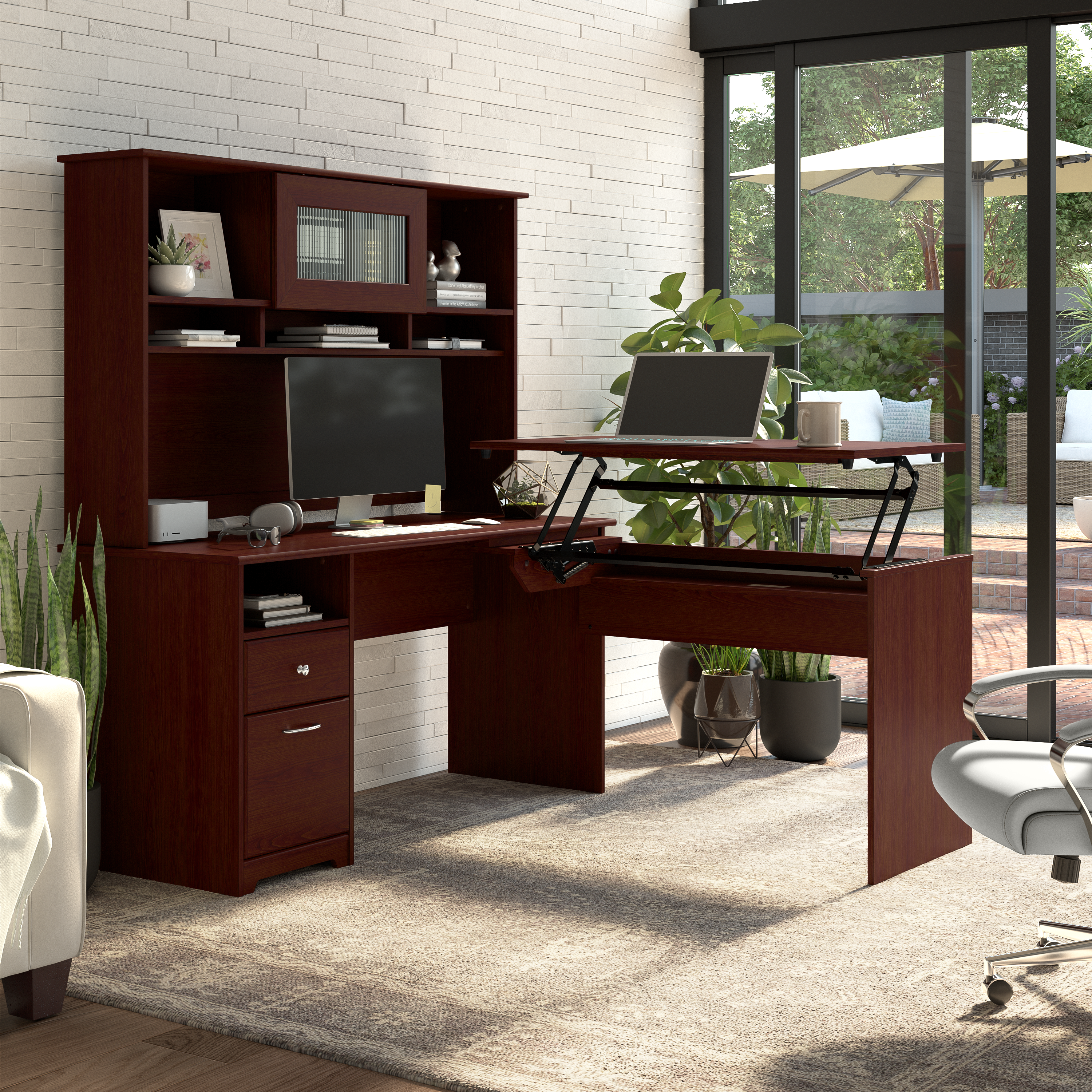 Shop Bush Furniture Cabot 60W Desk Hutch 08 WC31431 #color_harvest cherry