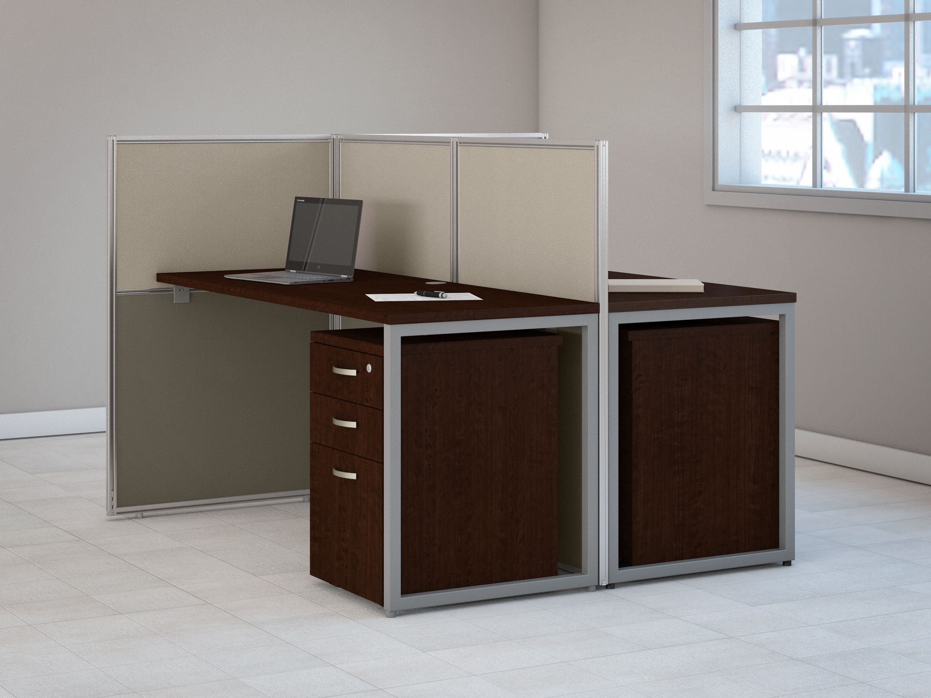 Shop Bush Business Furniture Easy Office 60W 2 Person Cubicle Desk with File Cabinets and 45H Panels 01 EOD460SMR-03K #color_mocha cherry