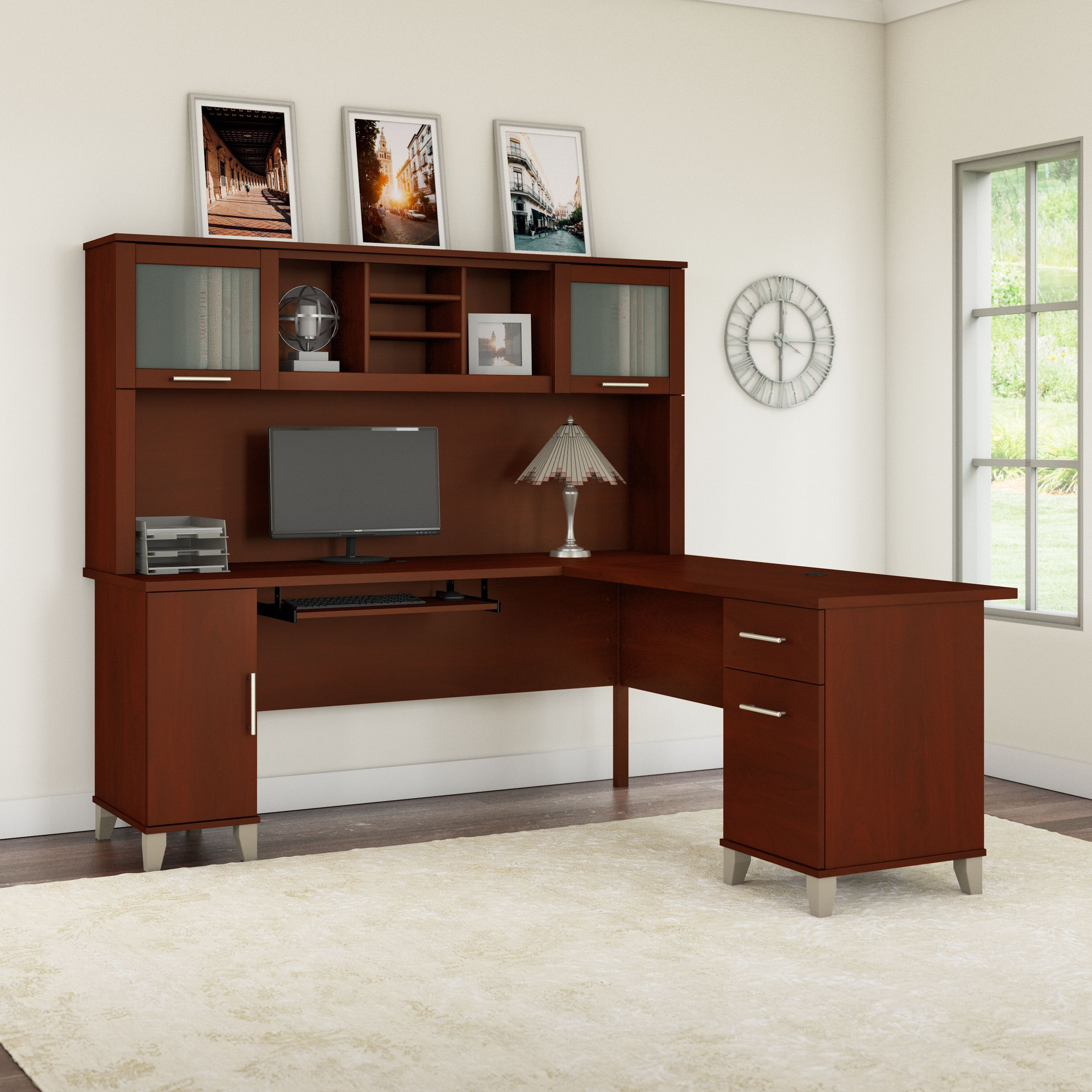 Shop Bush Furniture Somerset 72W L Shaped Desk with Hutch 01 SET001HC #color_hansen cherry