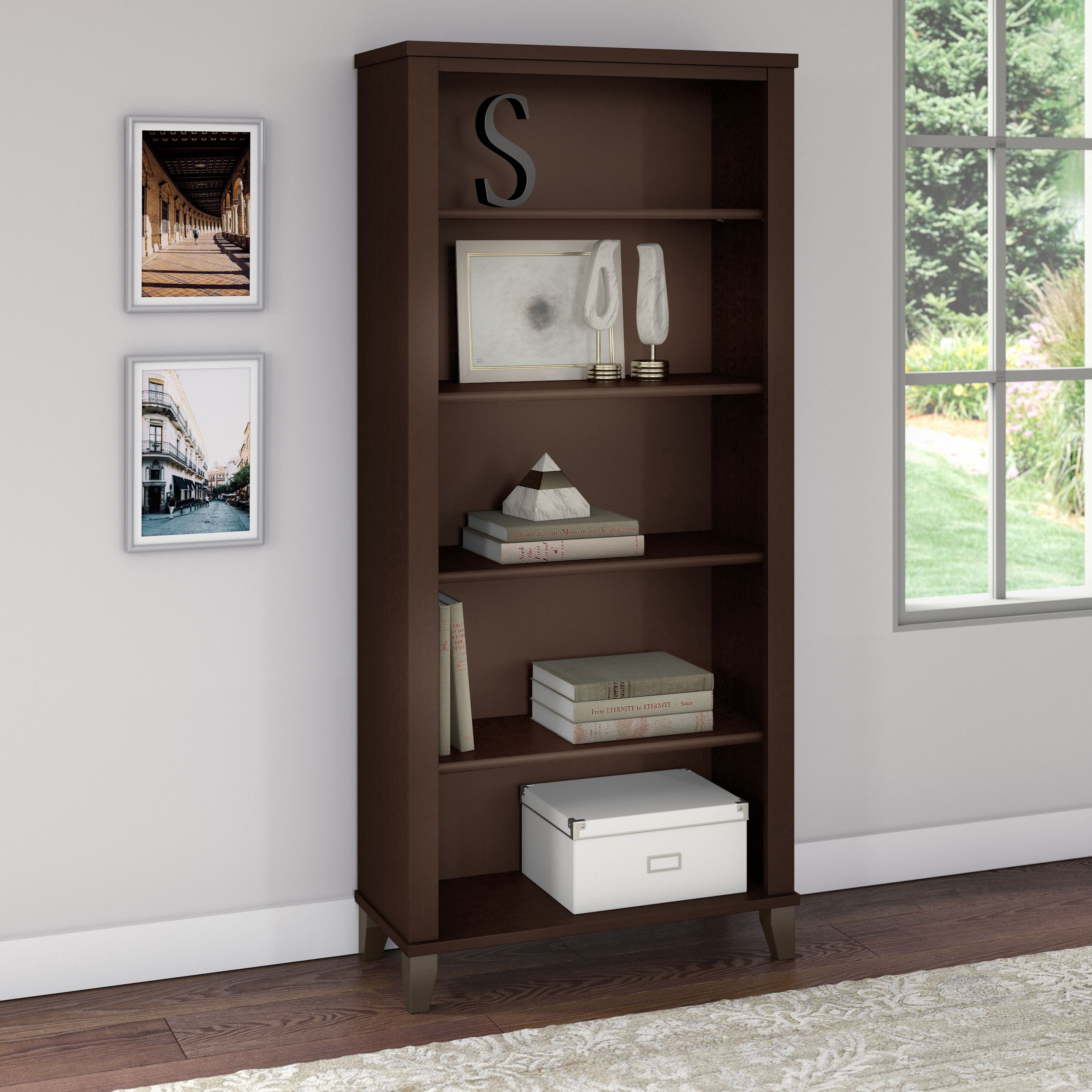 Shop Bush Furniture Somerset Tall 5 Shelf Bookcase 01 WC81865 #color_mocha cherry
