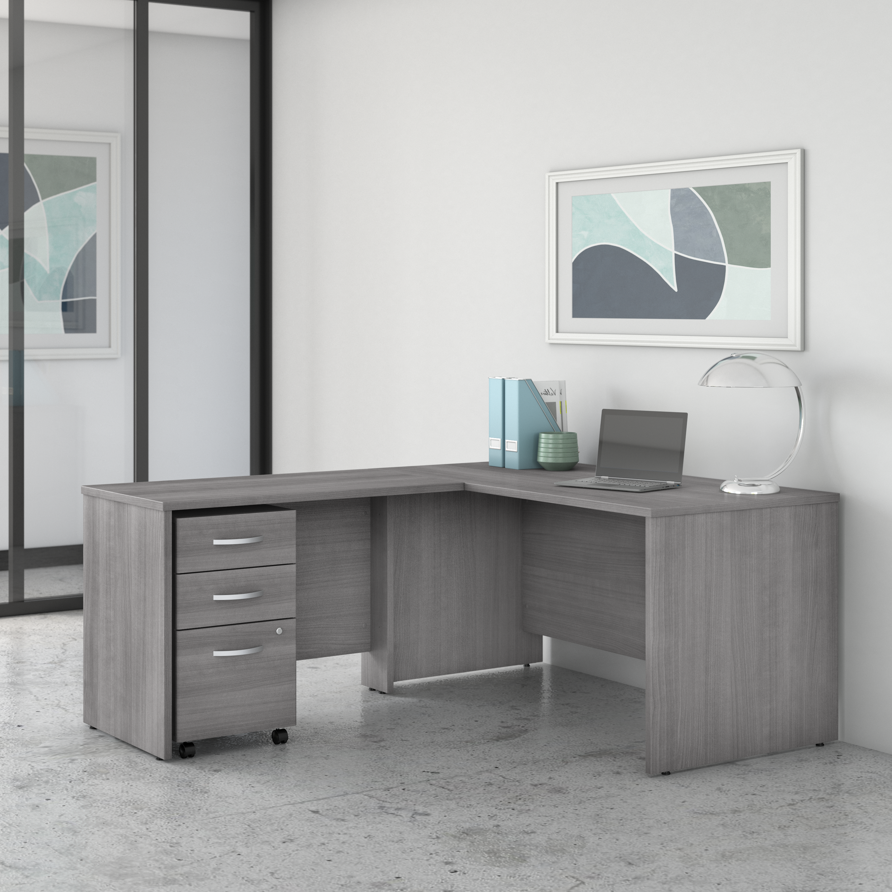 Shop Bush Business Furniture Studio C 60W x 30D L Shaped Desk with Mobile File Cabinet and 42W Return 01 STC008PGSU #color_platinum gray