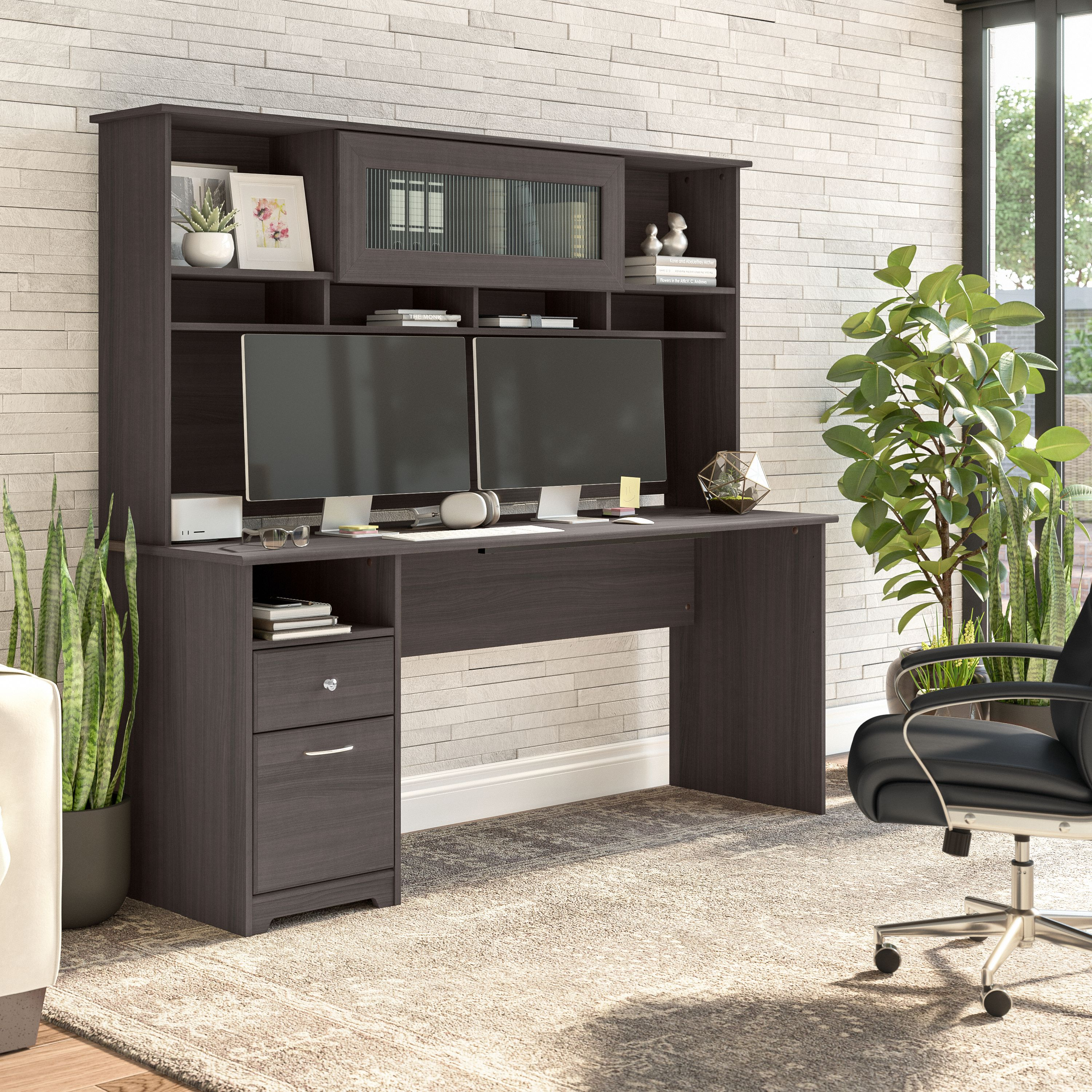 Shop Bush Furniture Cabot 72W Computer Desk with Hutch 01 CAB049HRG #color_heather gray