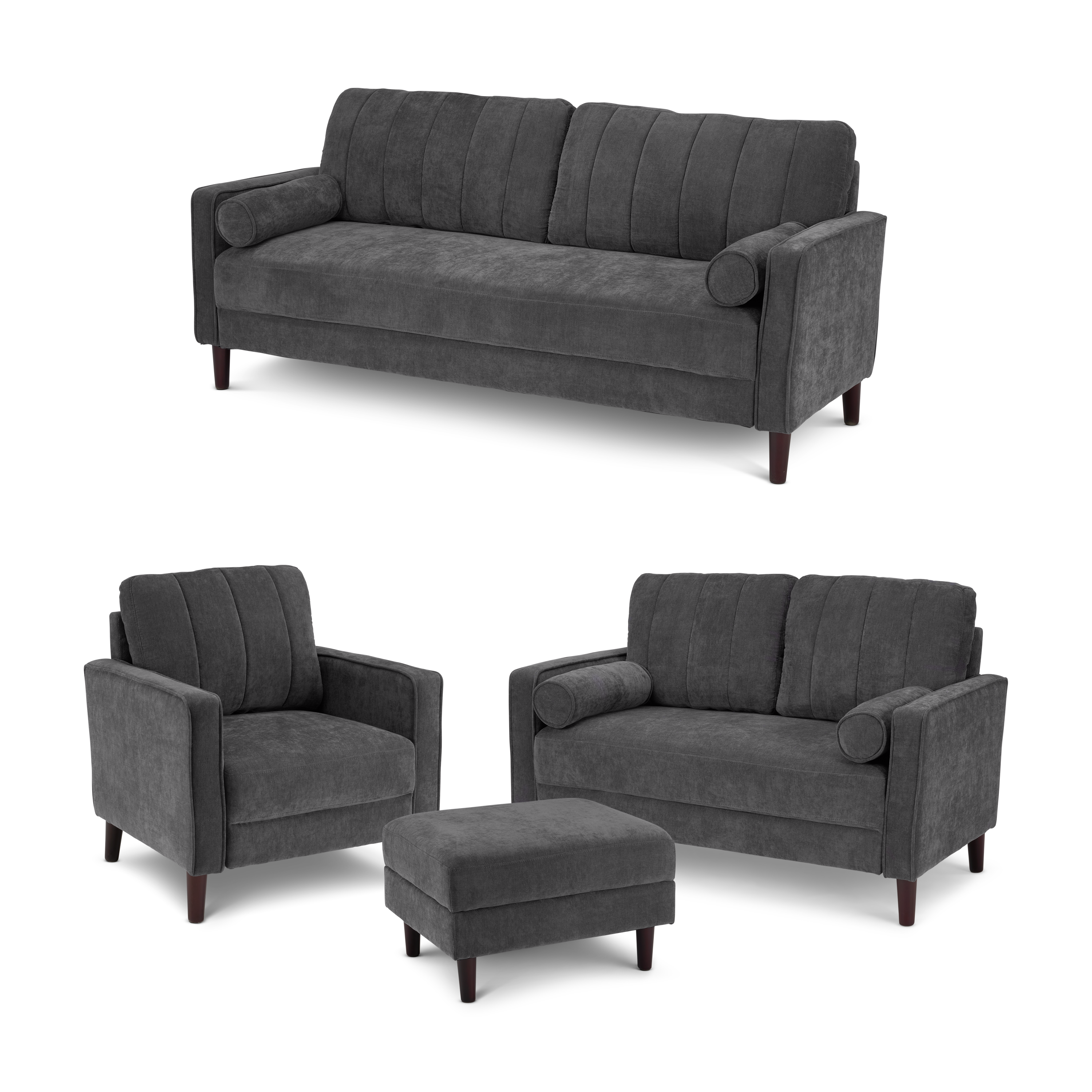 Shop Bush Home Max 77W Sofa, 54W Loveseat, 32W Accent Chair, and Storage Ottoman MAX007IGC 1 #color_iron gray chenille fabric