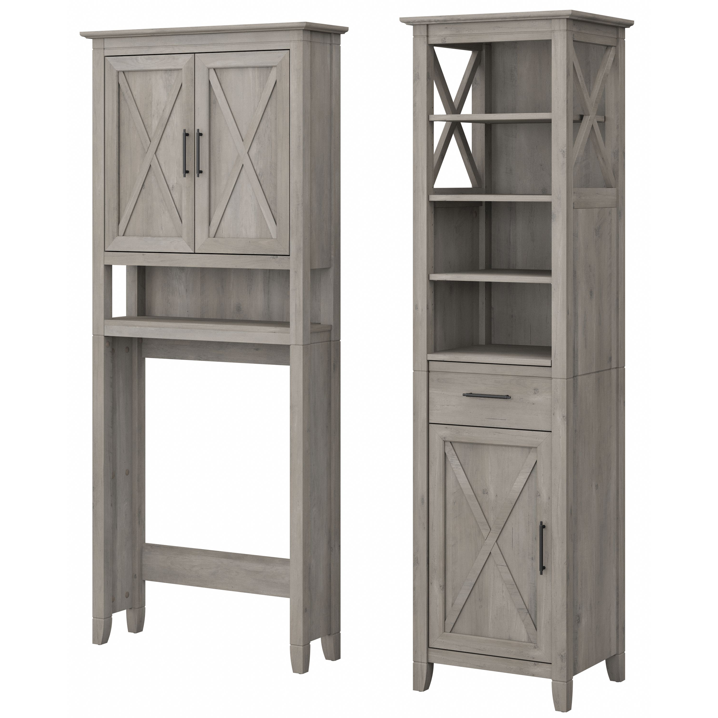 Shop Bush Furniture Key West Tall Linen Cabinet and Over The Toilet Storage Cabinet 02 KWS038DG #color_driftwood gray