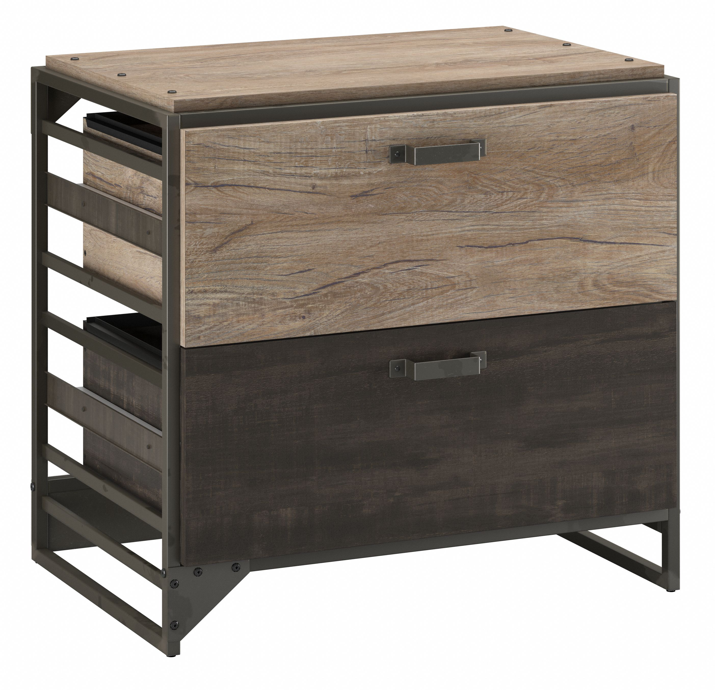 Shop Bush Furniture Refinery 2 Drawer Lateral File Cabinet 02 RFF132RG-03 #color_rustic gray/charred wood