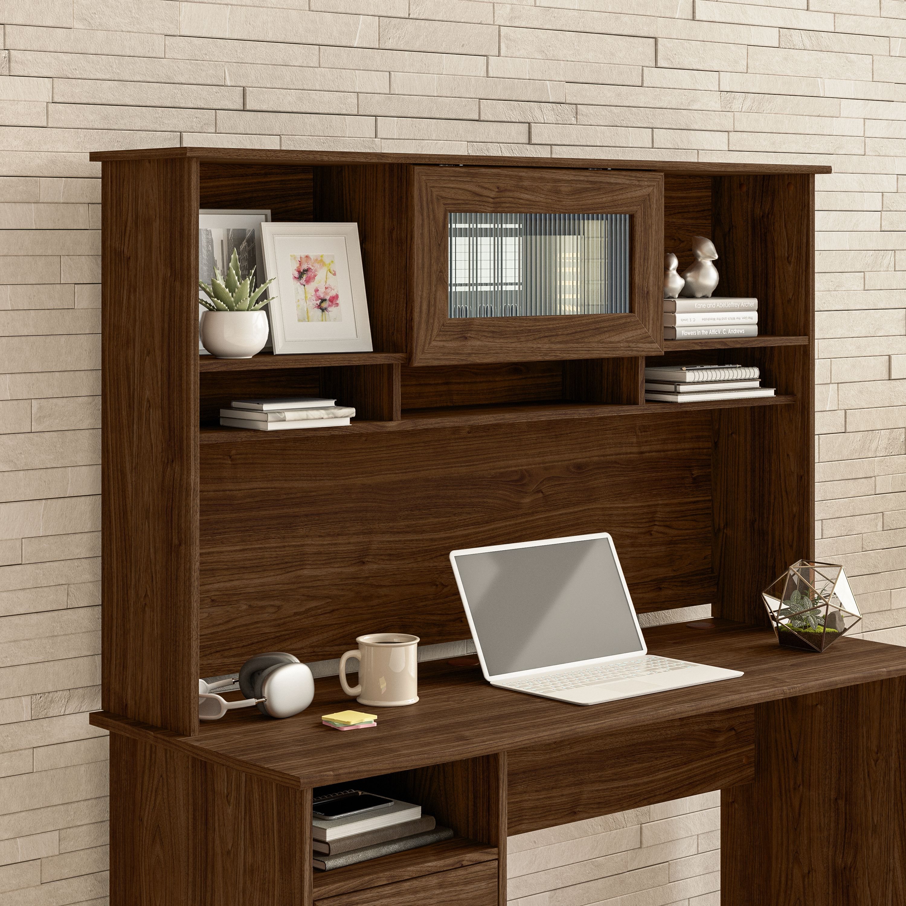 Shop Bush Furniture Cabot 60W Desk Hutch 01 WC31031 #color_modern walnut