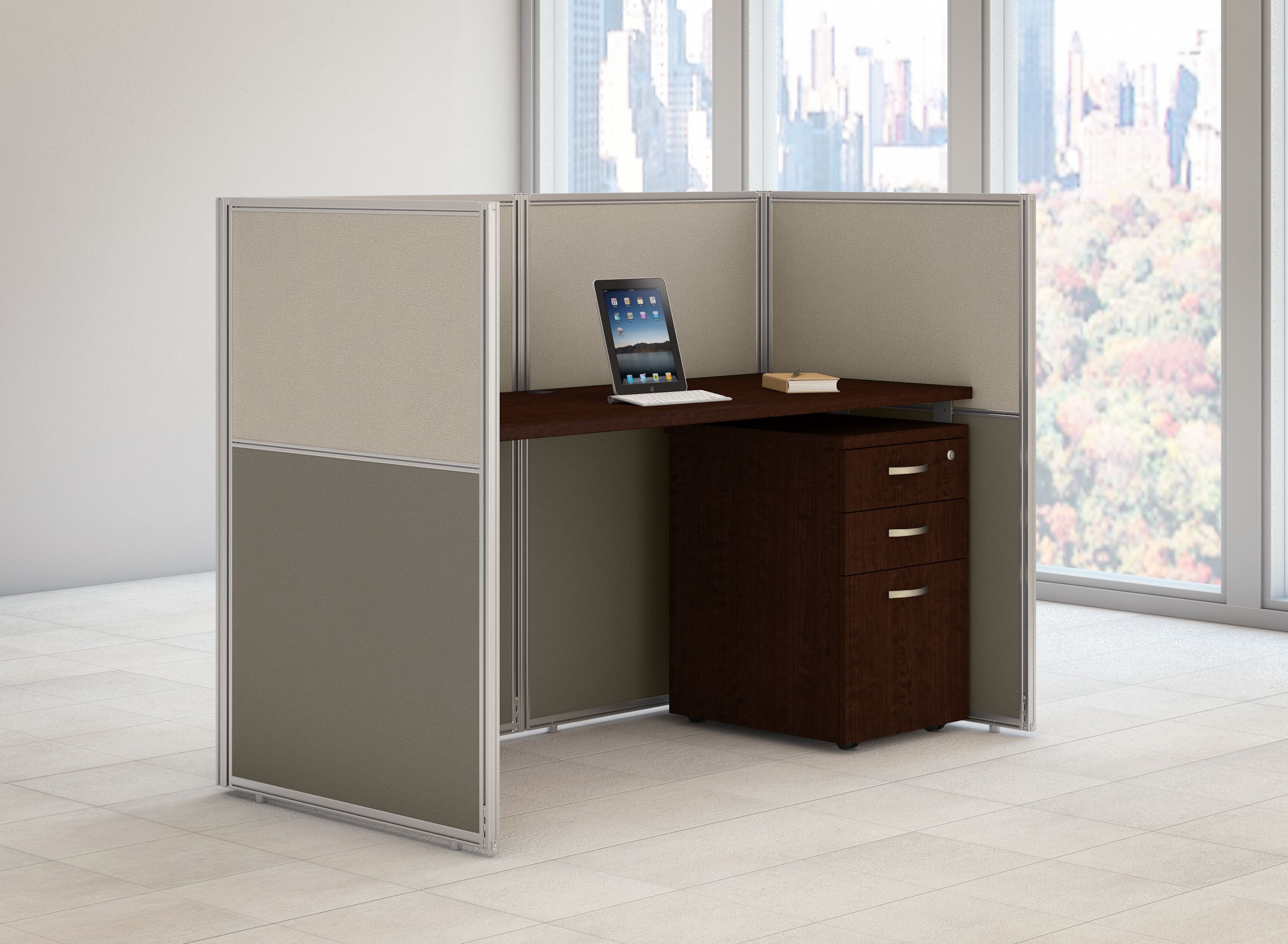 Shop Bush Business Furniture Easy Office 60W Cubicle Desk with File Cabinet and 45H Closed Panels Workstation 01 EOD260SMR-03K #color_mocha cherry