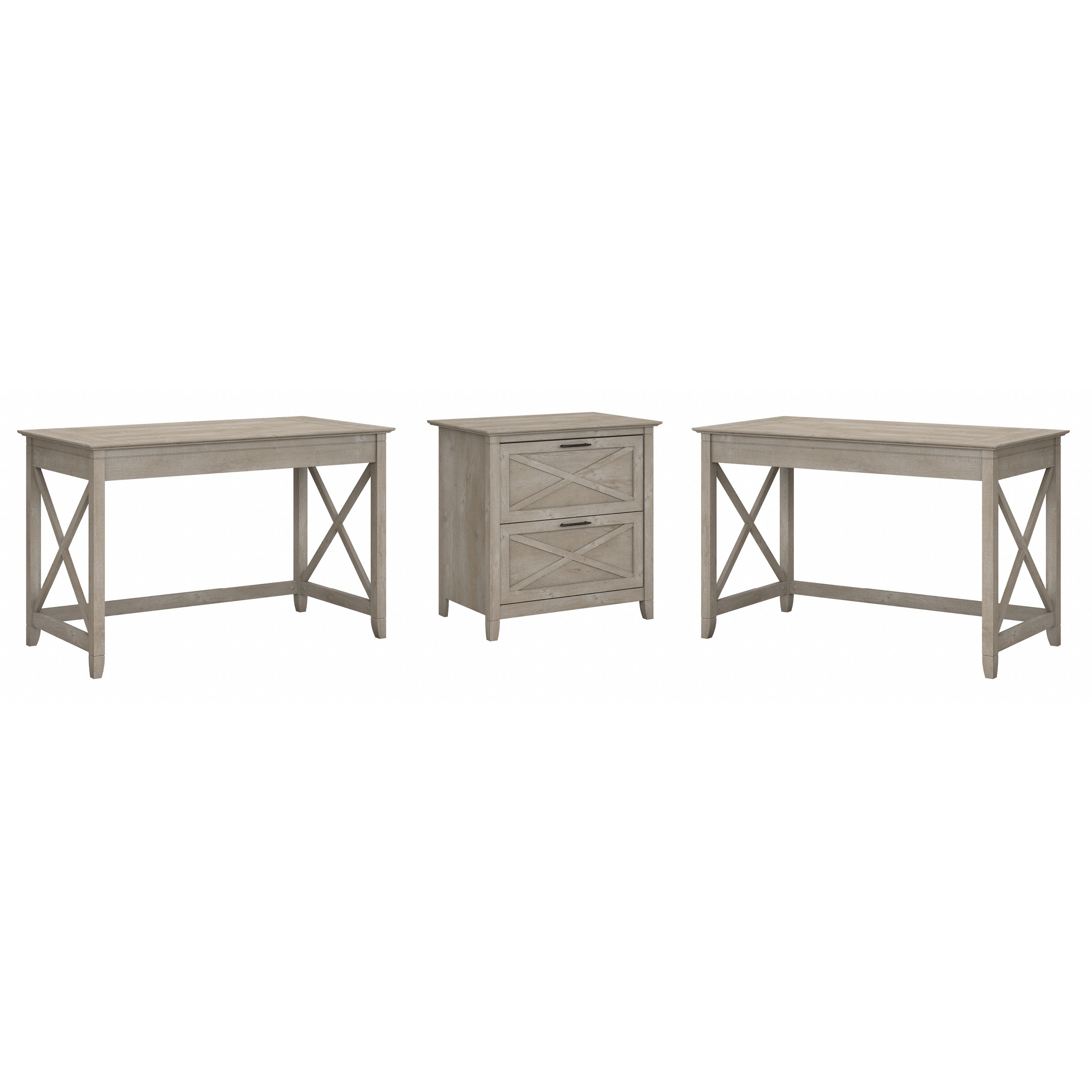 Shop Bush Furniture Key West 2 Person Desk Set with Lateral File Cabinet 02 KWS047WG #color_washed gray