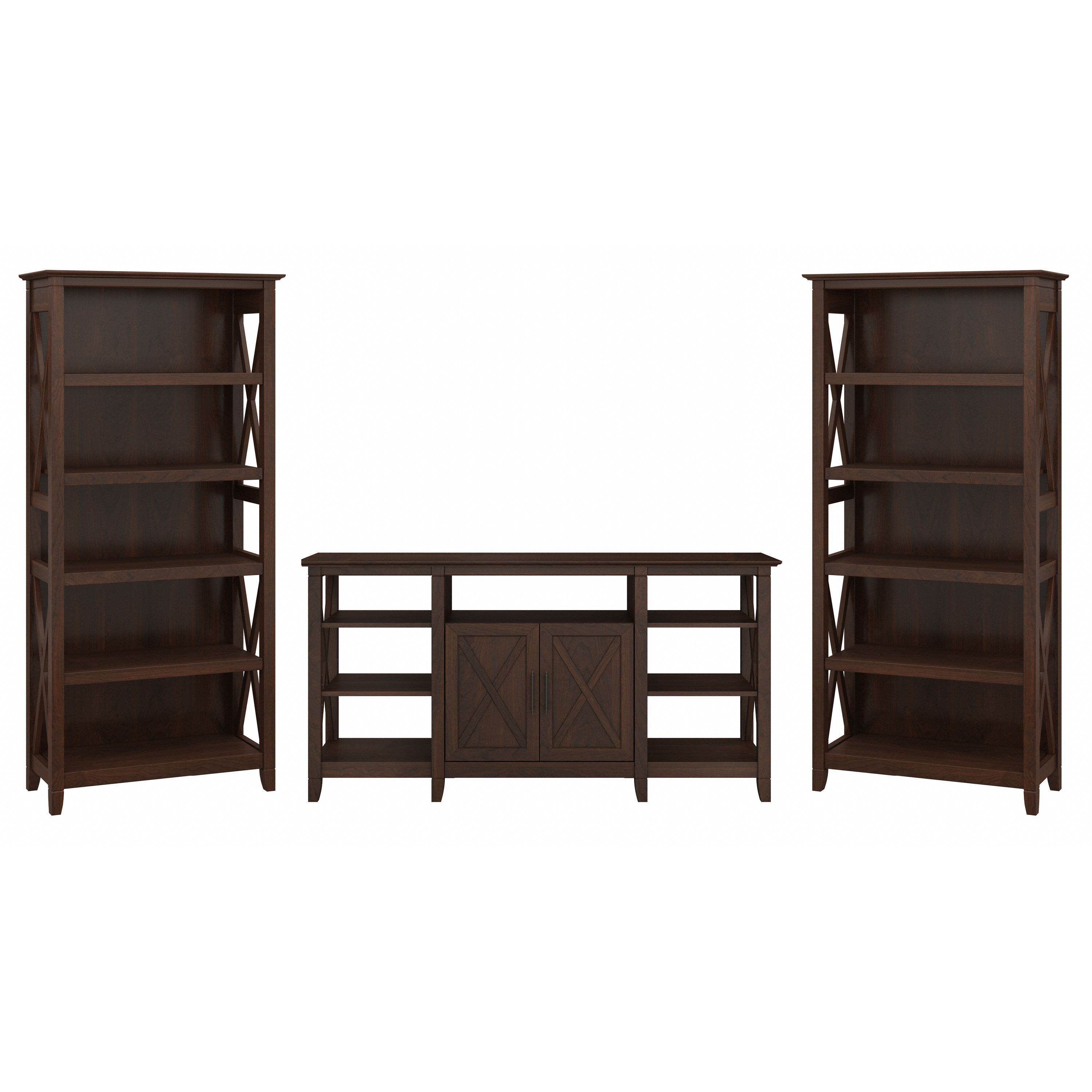 Shop Bush Furniture Key West Tall TV Stand with Set of 2 Bookcases 02 KWS027BC #color_bing cherry