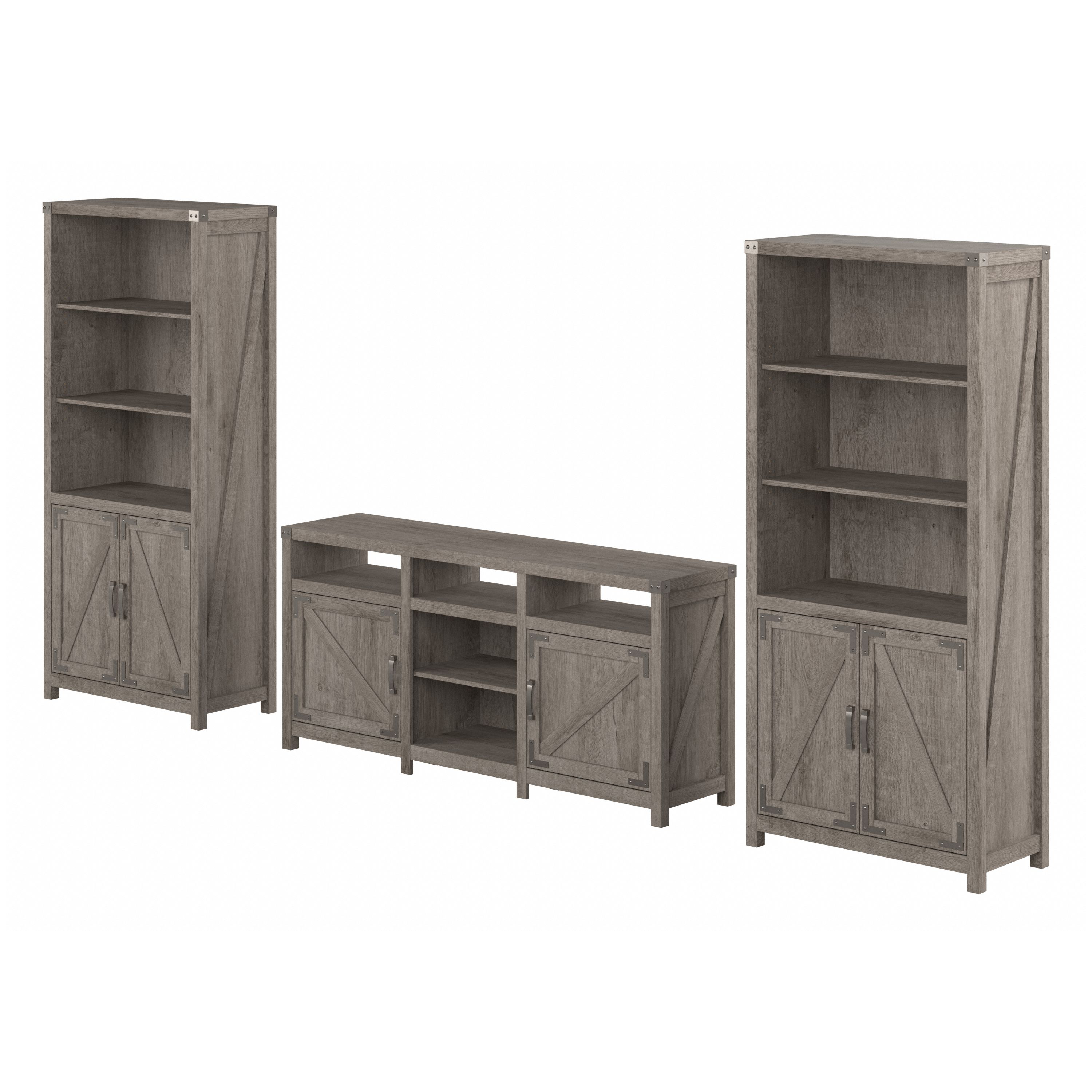 Shop Bush Furniture Knoxville Farmhouse TV Stand for 70 Inch TV with 5 Shelf Bookcases with Doors 02 CGR021RTG #color_restored gray