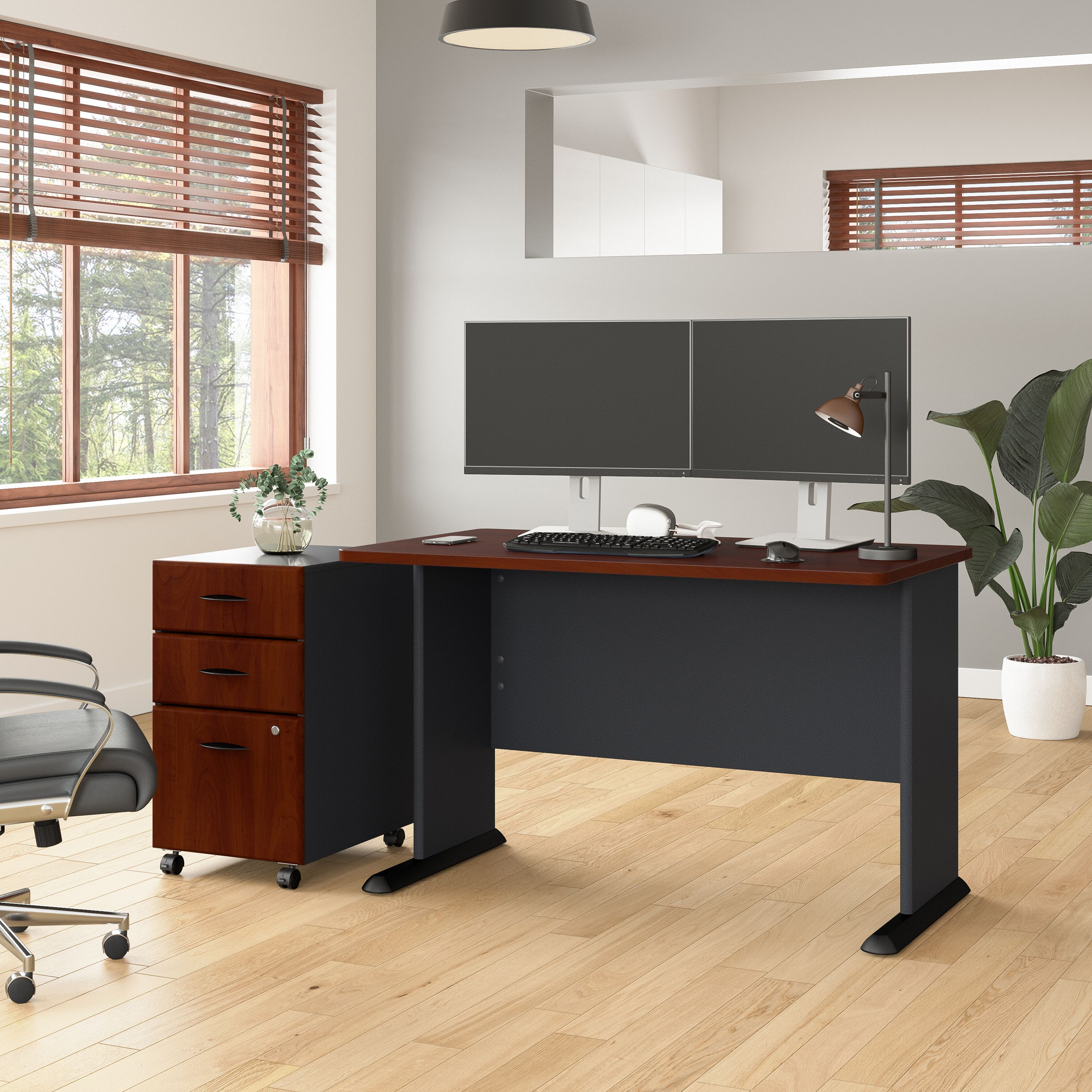 Shop Bush Business Furniture Series A 48W Desk with Mobile File Cabinet 01 SRA025HCSU #color_hansen cherry/galaxy