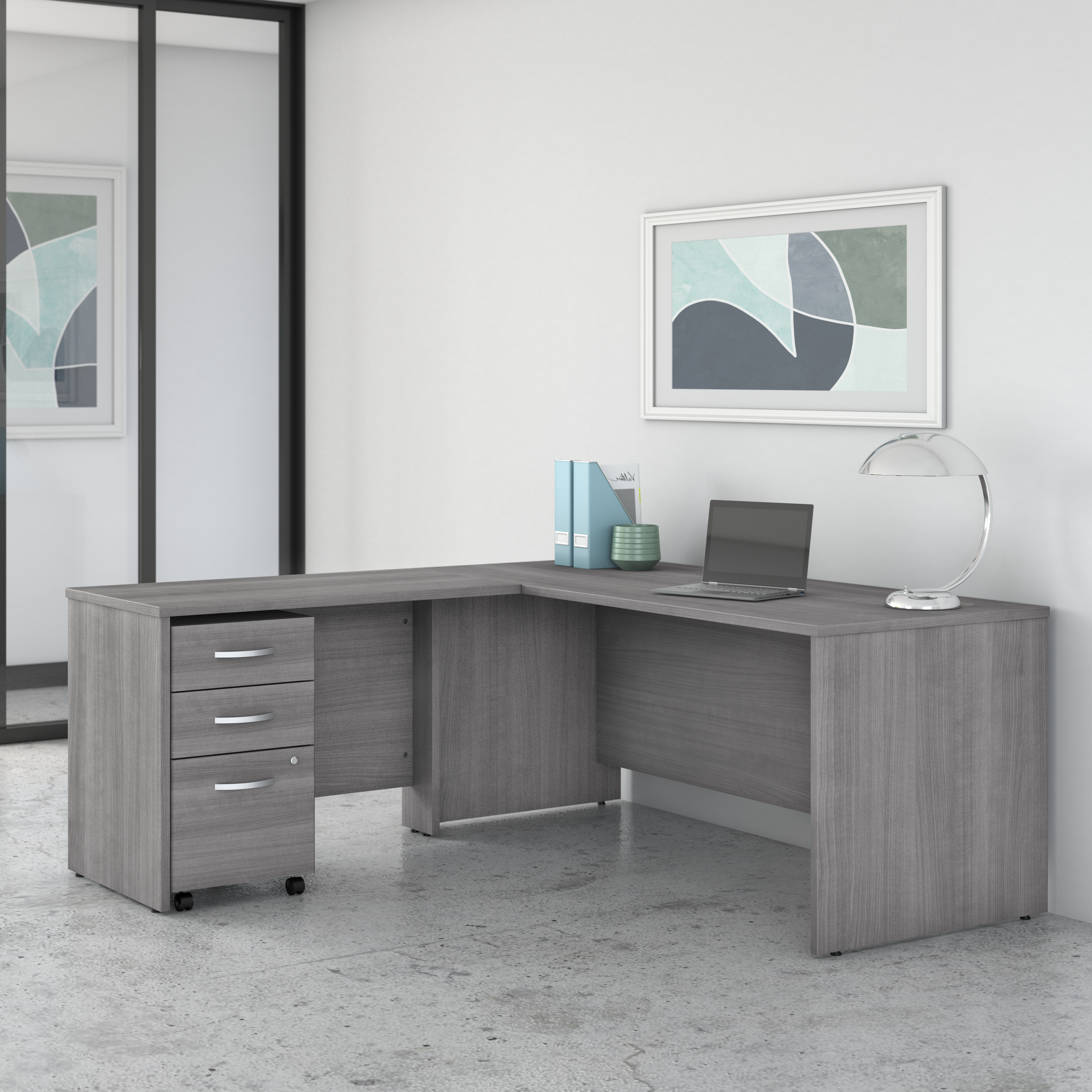 Shop Bush Business Furniture Studio C 72W x 30D L Shaped Desk with Mobile File Cabinet and 42W Return 01 STC007PGSU #color_platinum gray