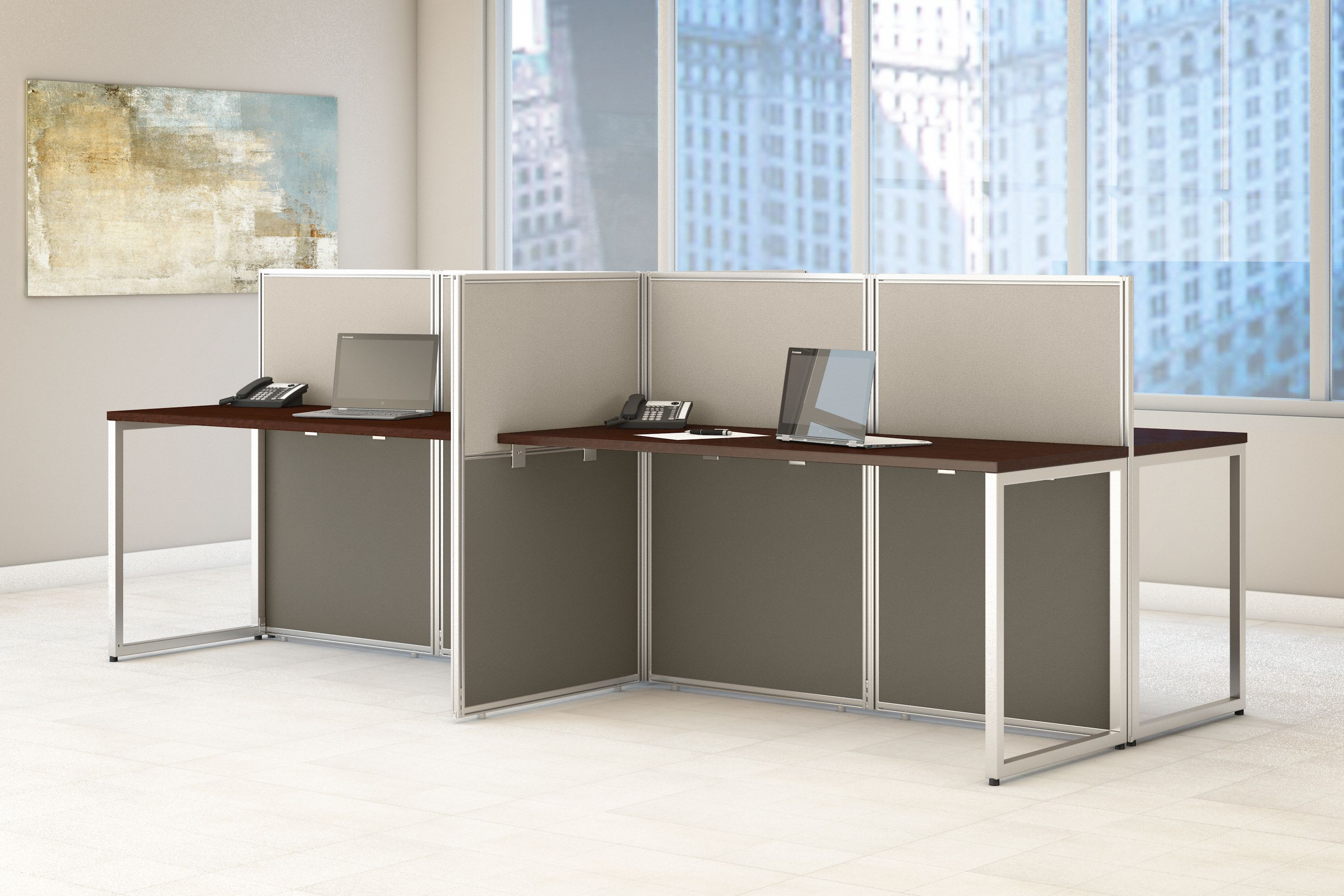 Shop Bush Business Furniture Easy Office 60W 4 Person Cubicle Desk Workstation with 45H Panels 01 EOD660MR-03K #color_mocha cherry