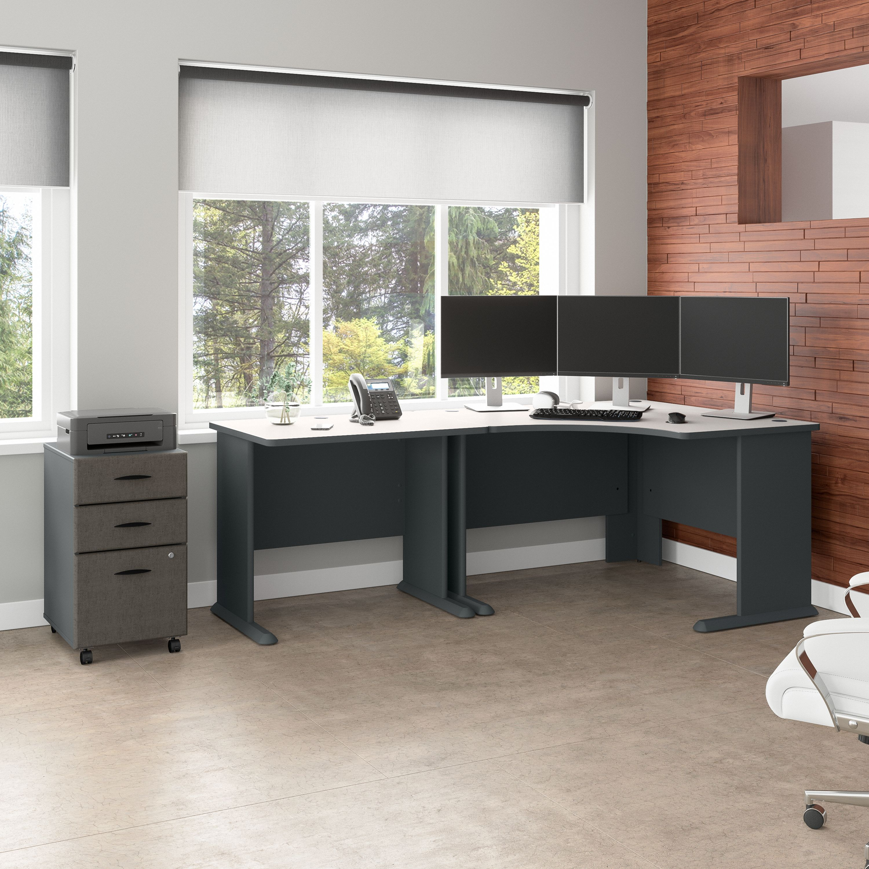 Shop Bush Business Furniture Series A 48W Corner Desk with 36W Return and Mobile File Cabinet 01 SRA005SLSU #color_slate/white spectrum