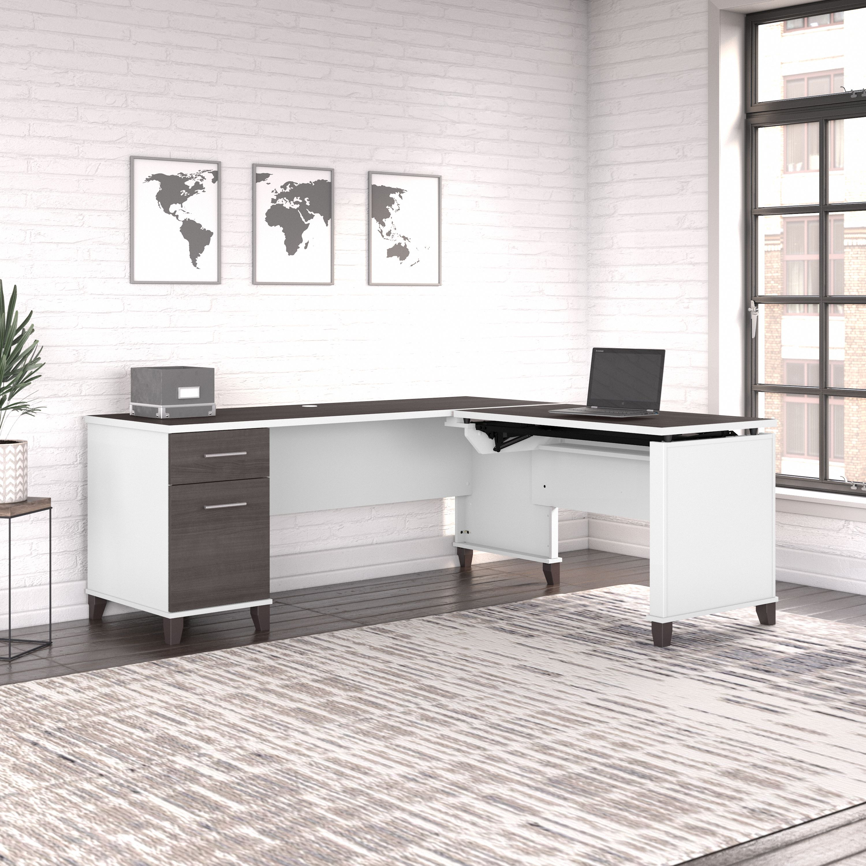 Shop Bush Furniture Somerset 72W 3 Position Sit to Stand L Shaped Desk 06 SET014SGWH #color_storm gray/white
