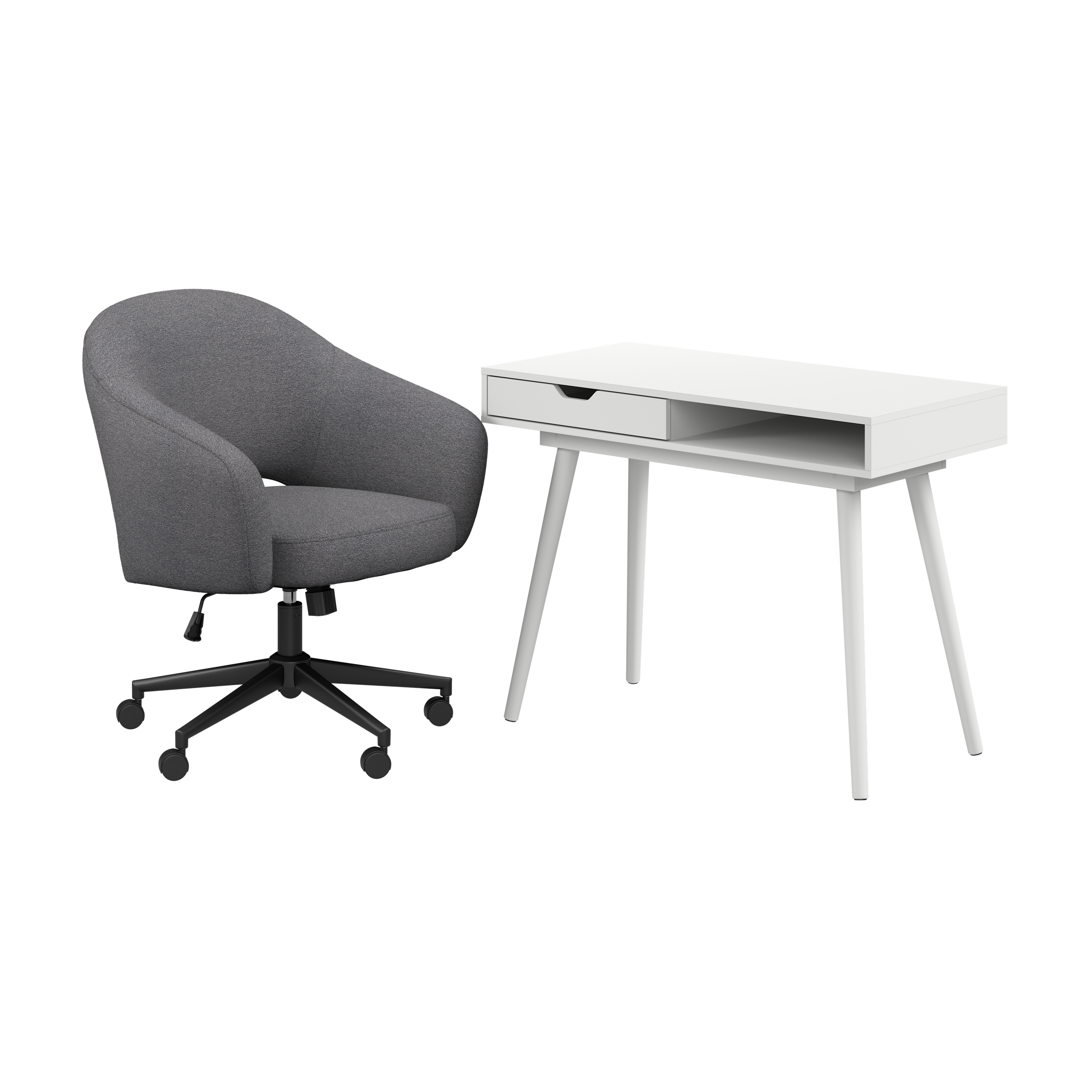 Shop Bush Furniture Nora 40W Small Writing Desk and Chair Set for Home Office 02 NRA002WH #color_pure white/dark charcoal fabric
