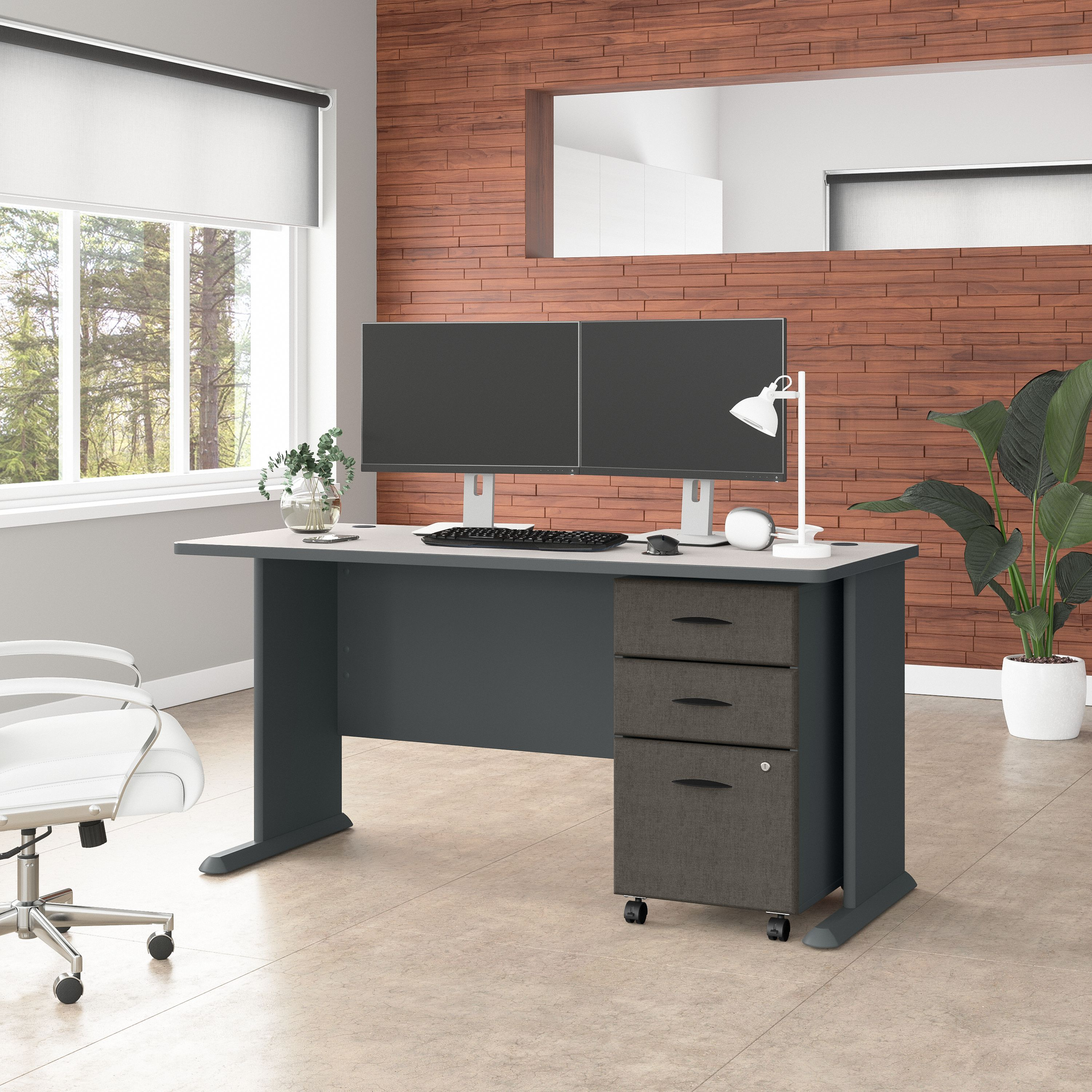 Shop Bush Business Furniture Series A 60W Desk with Mobile File Cabinet 01 SRA003SLSU #color_slate/white spectrum