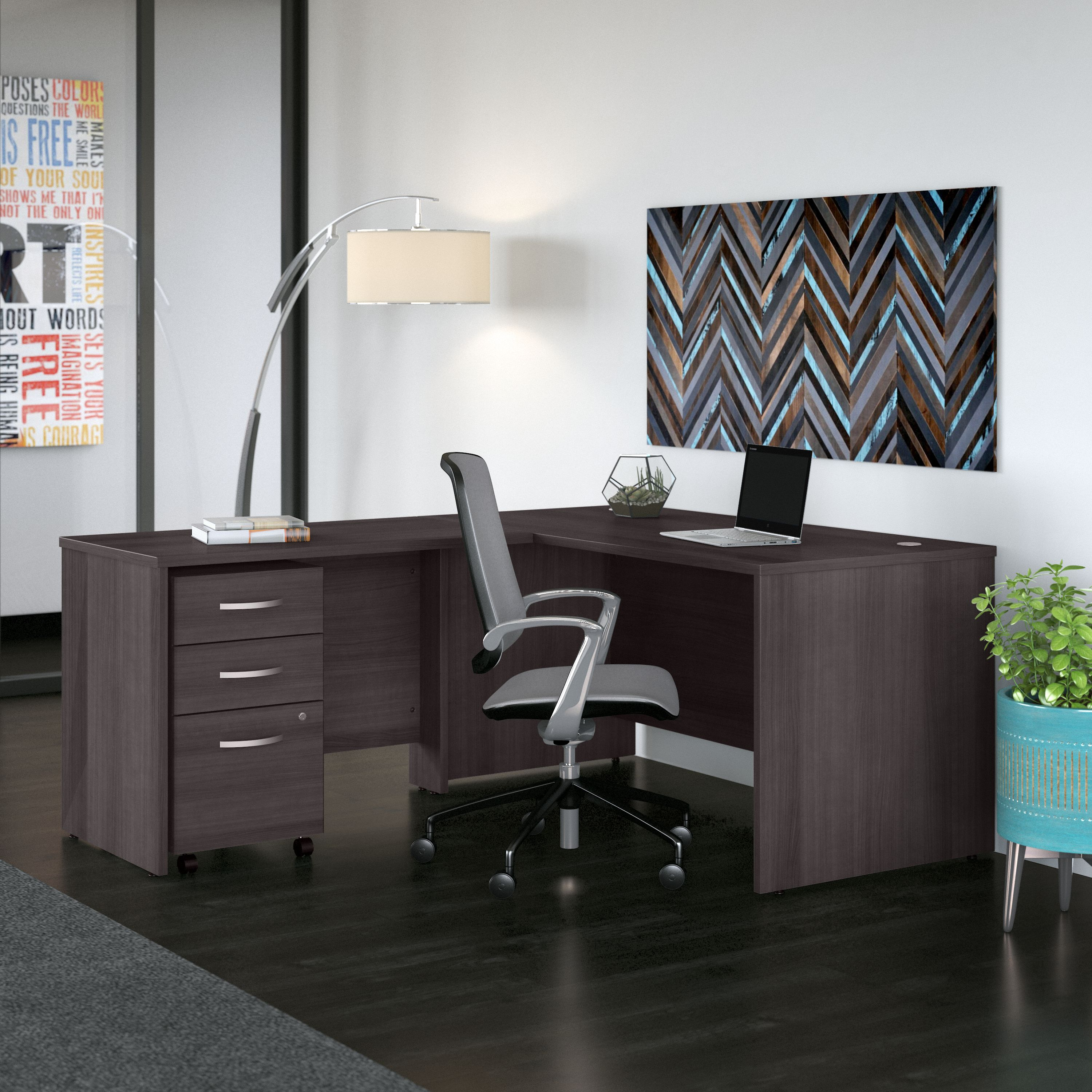 Shop Bush Business Furniture Studio C 60W x 30D L Shaped Desk with Mobile File Cabinet and 42W Return 01 STC008SGSU #color_storm gray