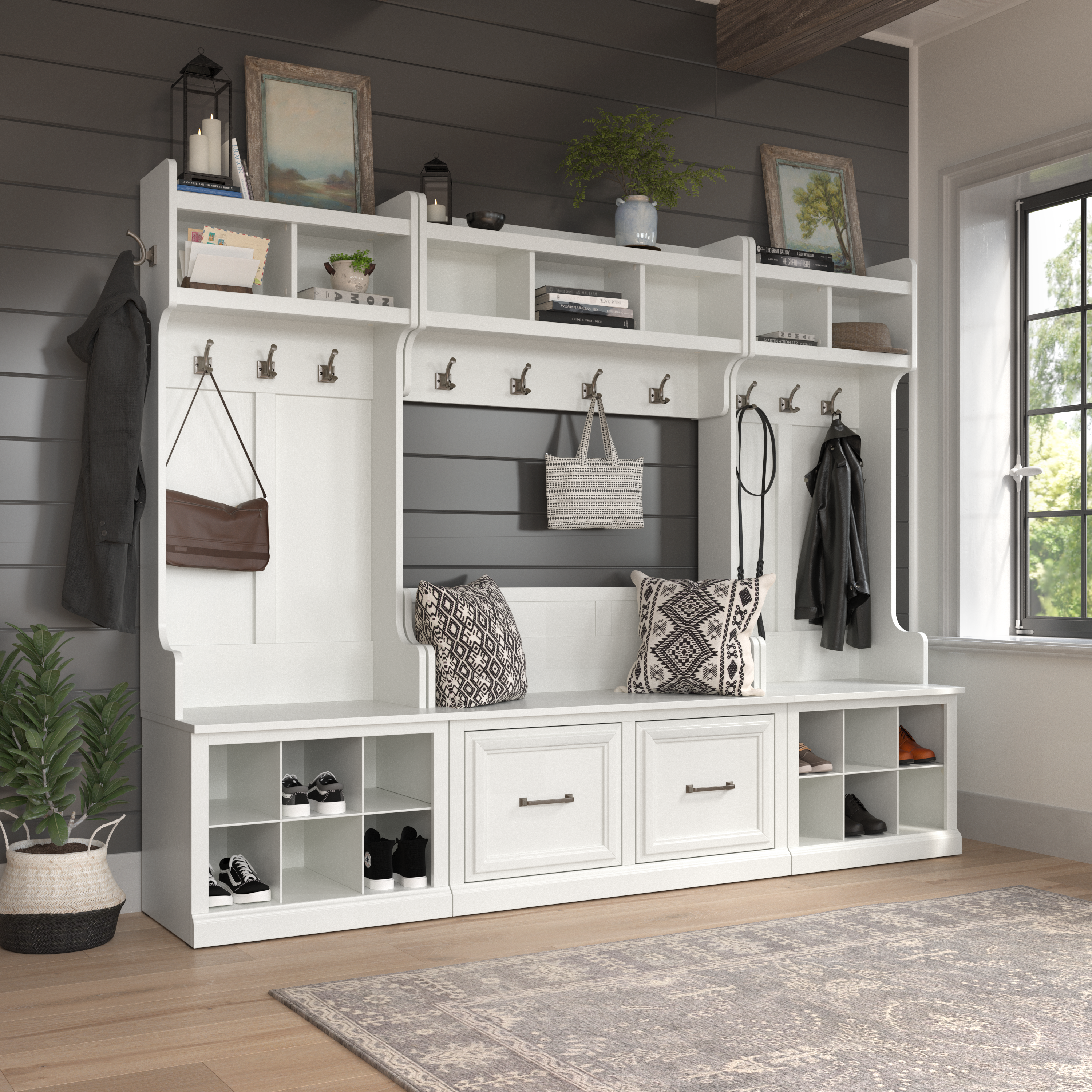 Shop Bush Furniture Woodland 40W Shoe Storage Bench with Doors 08 WDS140WAS-03 #color_white ash