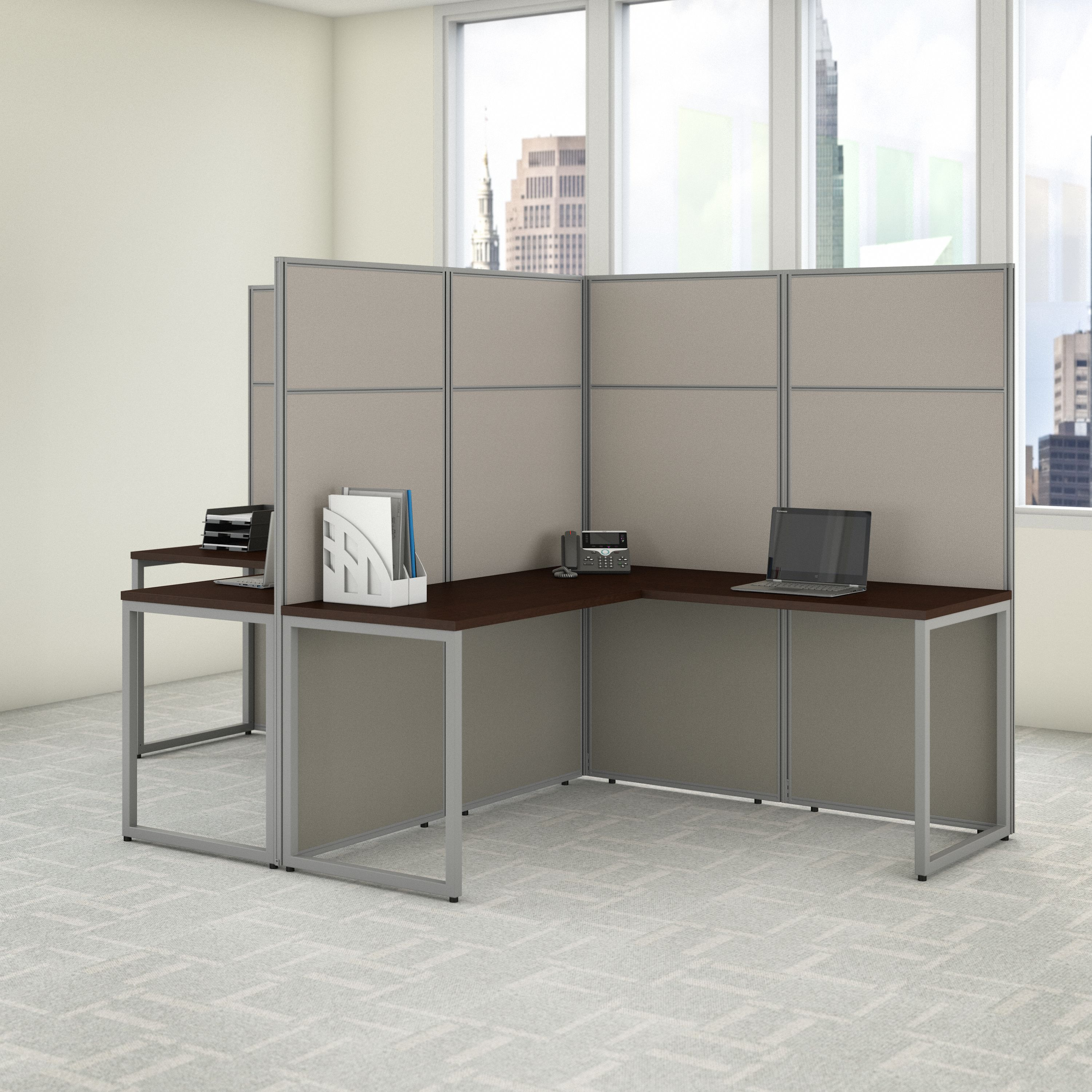 Shop Bush Business Furniture Easy Office 60W 2 Person L Shaped Cubicle Desk Workstation with 66H Panels 01 EODH560MR-03K #color_mocha cherry