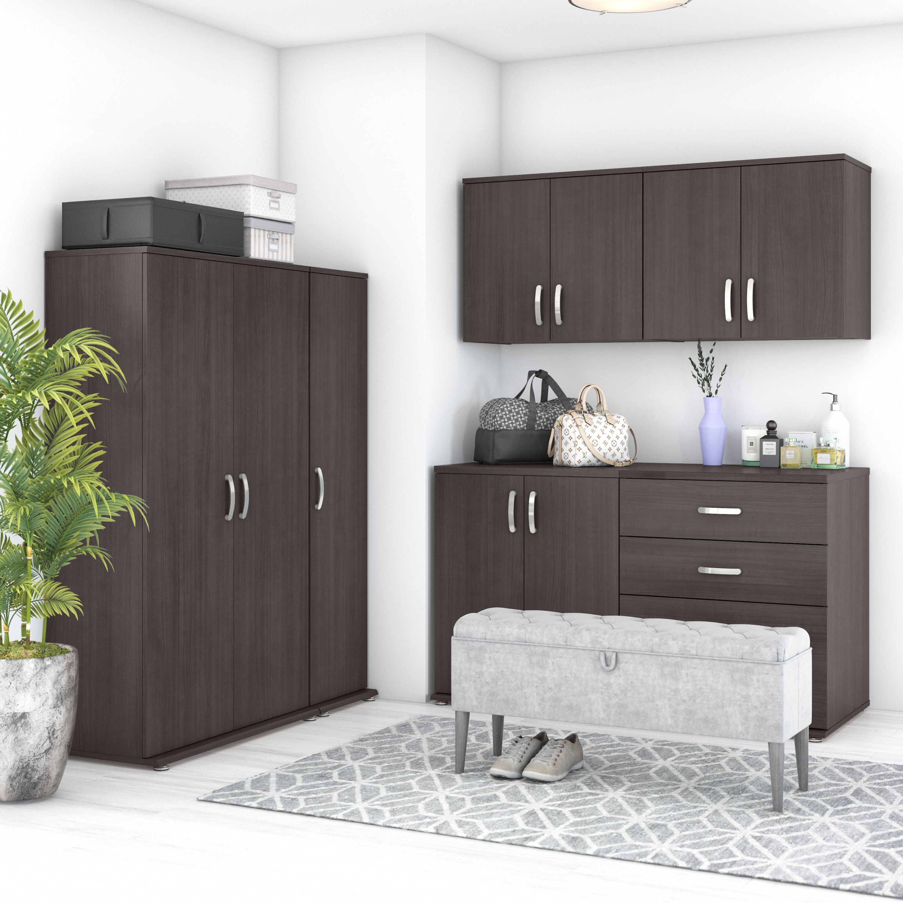 Shop Bush Business Furniture Universal 6 Piece Modular Closet Storage Set with Floor and Wall Cabinets 01 CLS002SG #color_storm gray