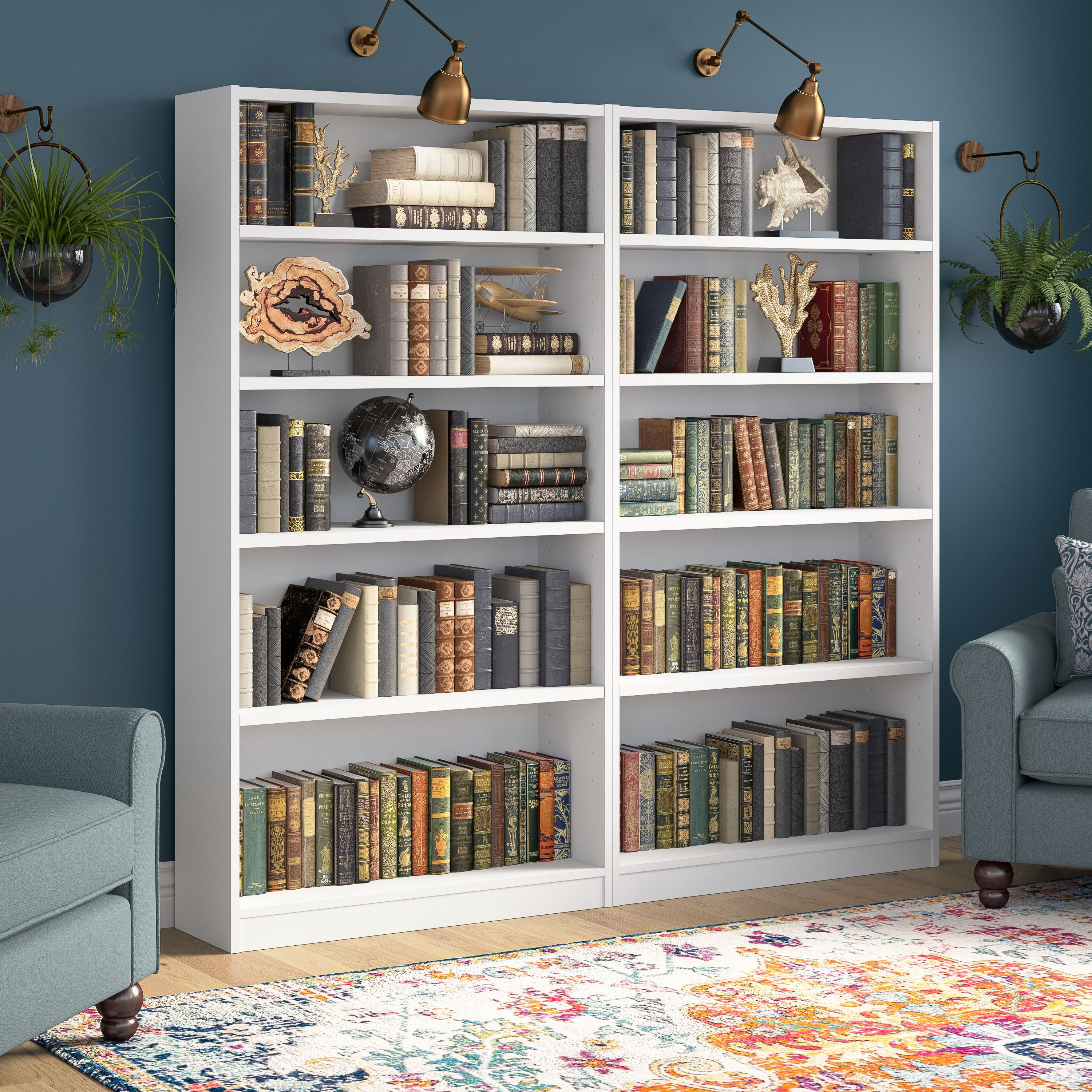 Shop Bush Furniture Universal Tall 5 Shelf Bookcase - Set of 2 01 UB003PW #color_white