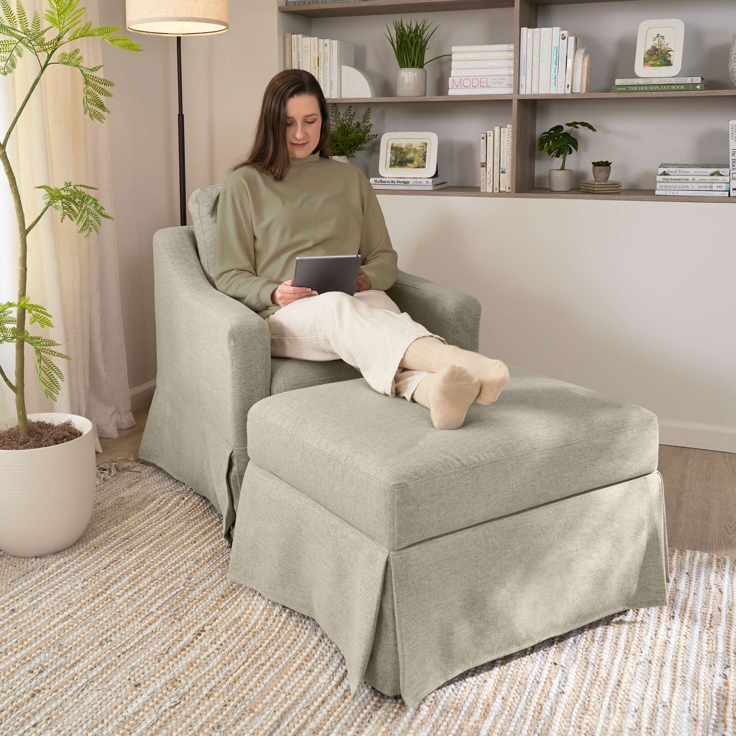 Shop Bush Home Harper Slipcover for Bush Home Harper Storage Ottoman with Tray HROS04SDB-03 3 #color_sand basketweave fabric