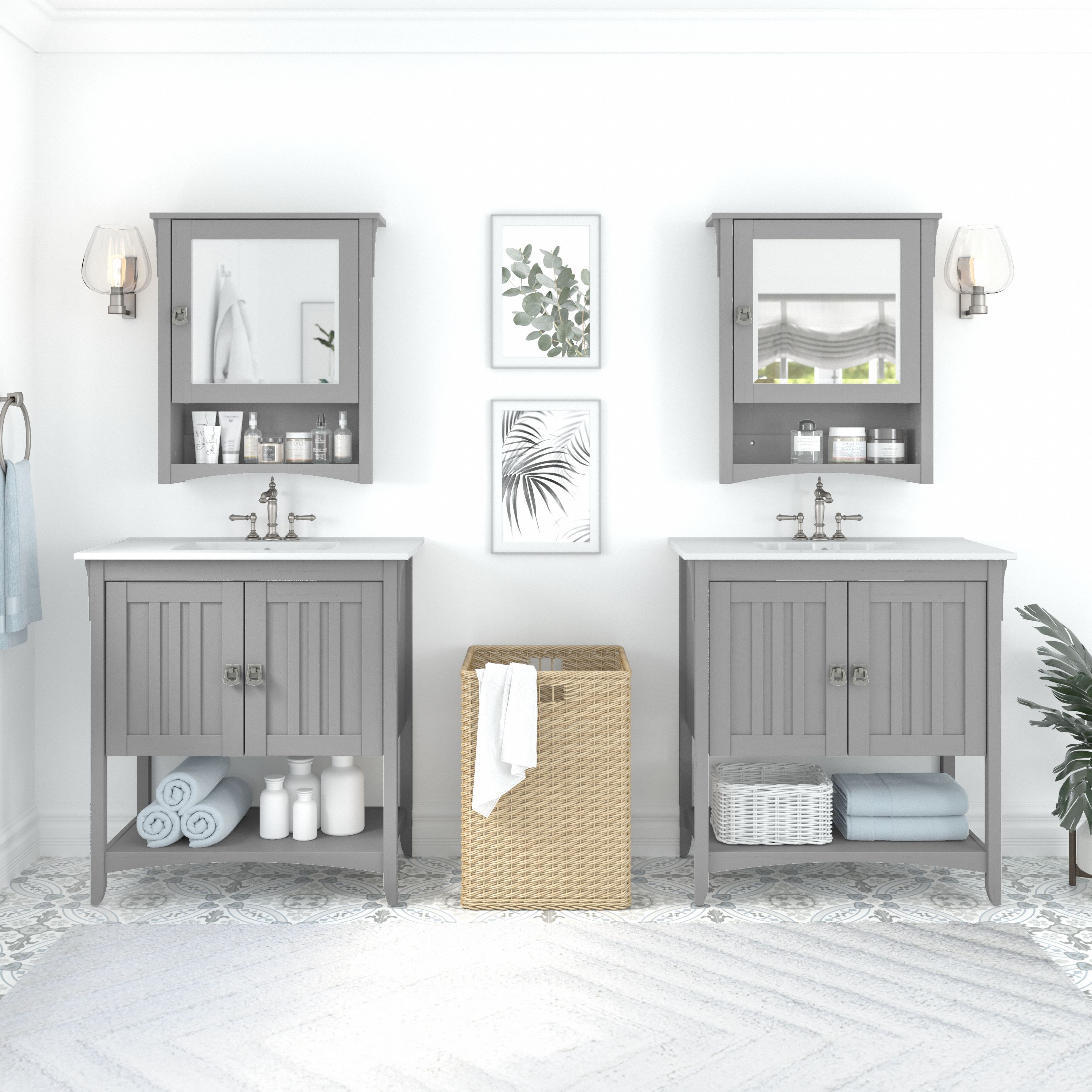 Shop Bush Furniture Salinas 64W Double Vanity Set with Sinks and Medicine Cabinets 01 SAL033CG #color_cape cod gray