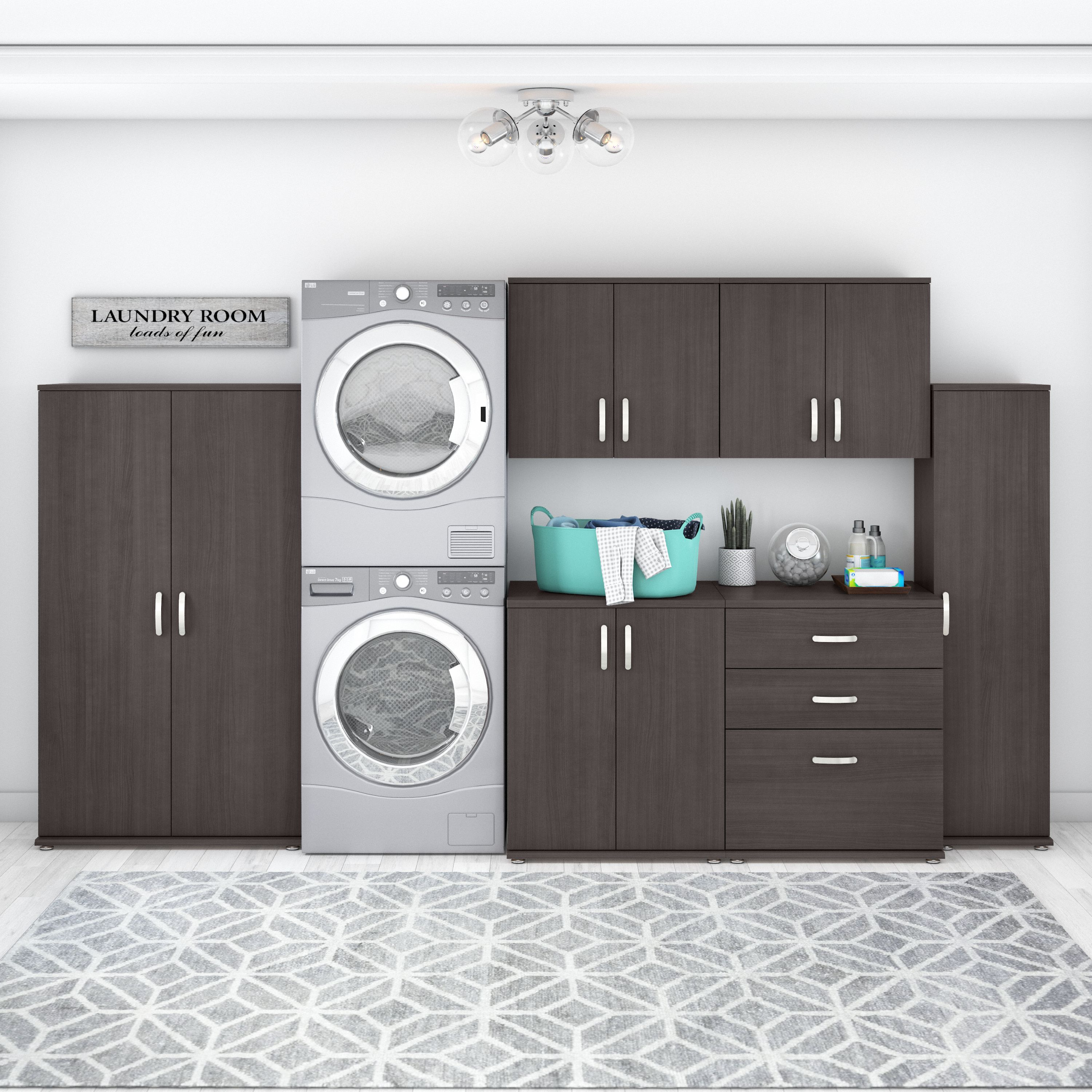Shop Bush Business Furniture Universal 6 Piece Modular Laundry Room Storage Set with Floor and Wall Cabinets 01 LNS002SG #color_storm gray