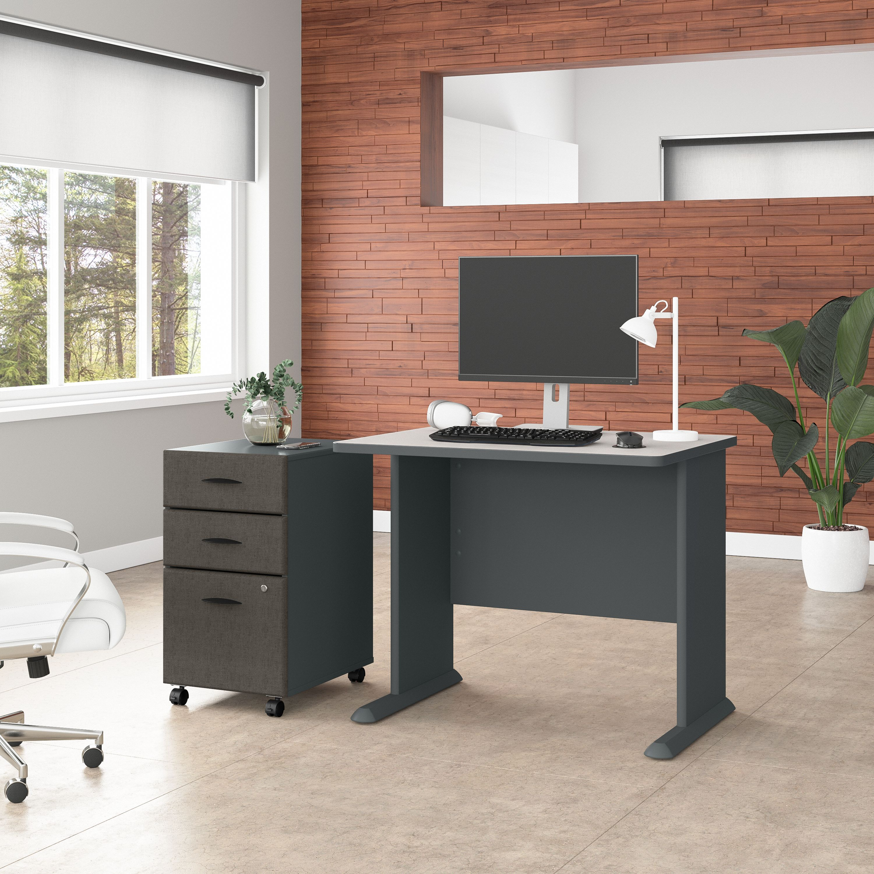 Shop Bush Business Furniture Series A 36W Desk with Mobile File Cabinet 01 SRA024SLSU #color_slate/white spectrum
