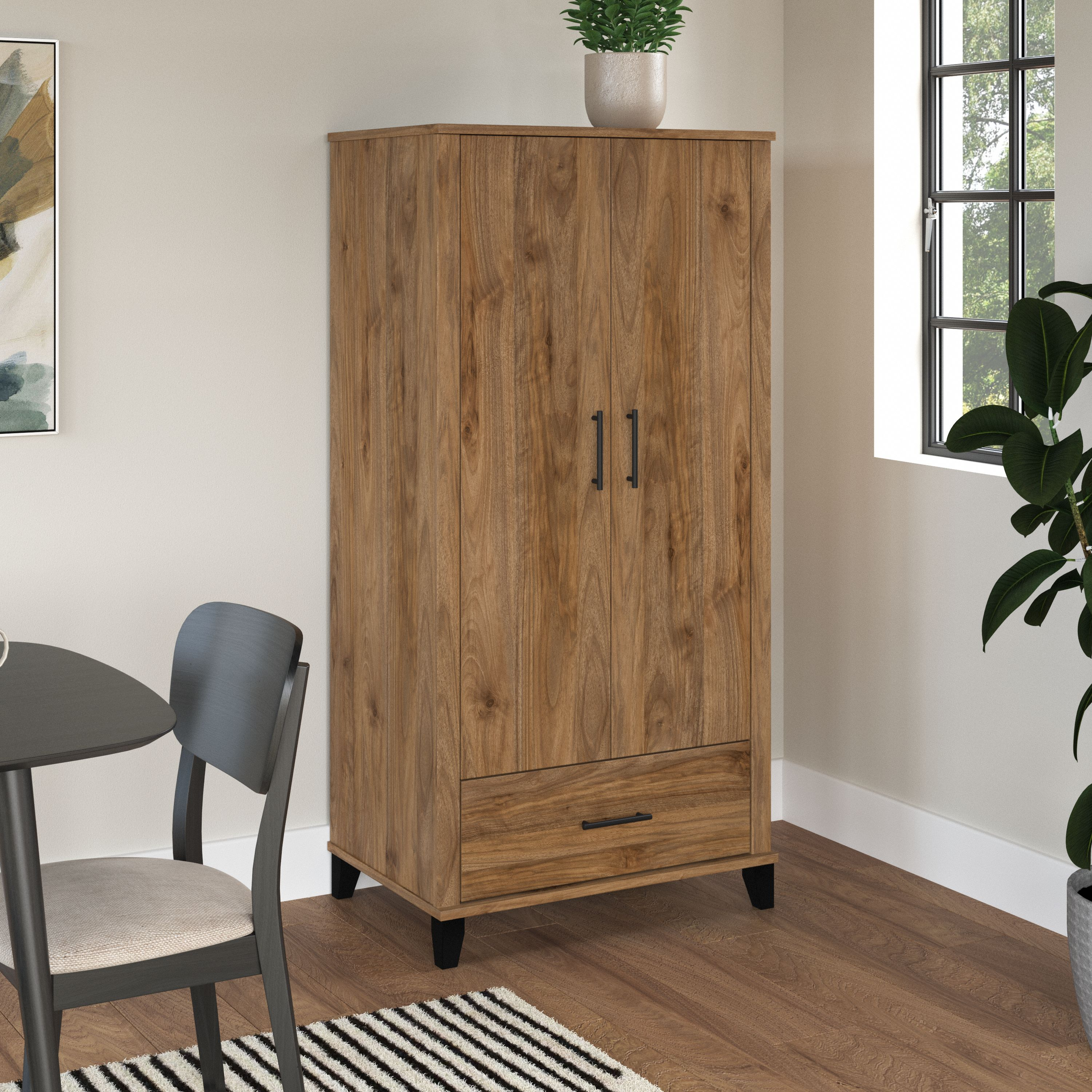 Shop Bush Furniture Somerset Tall Kitchen Pantry Cabinet with Doors and Drawer 01 STS166FWK-Z #color_fresh walnut