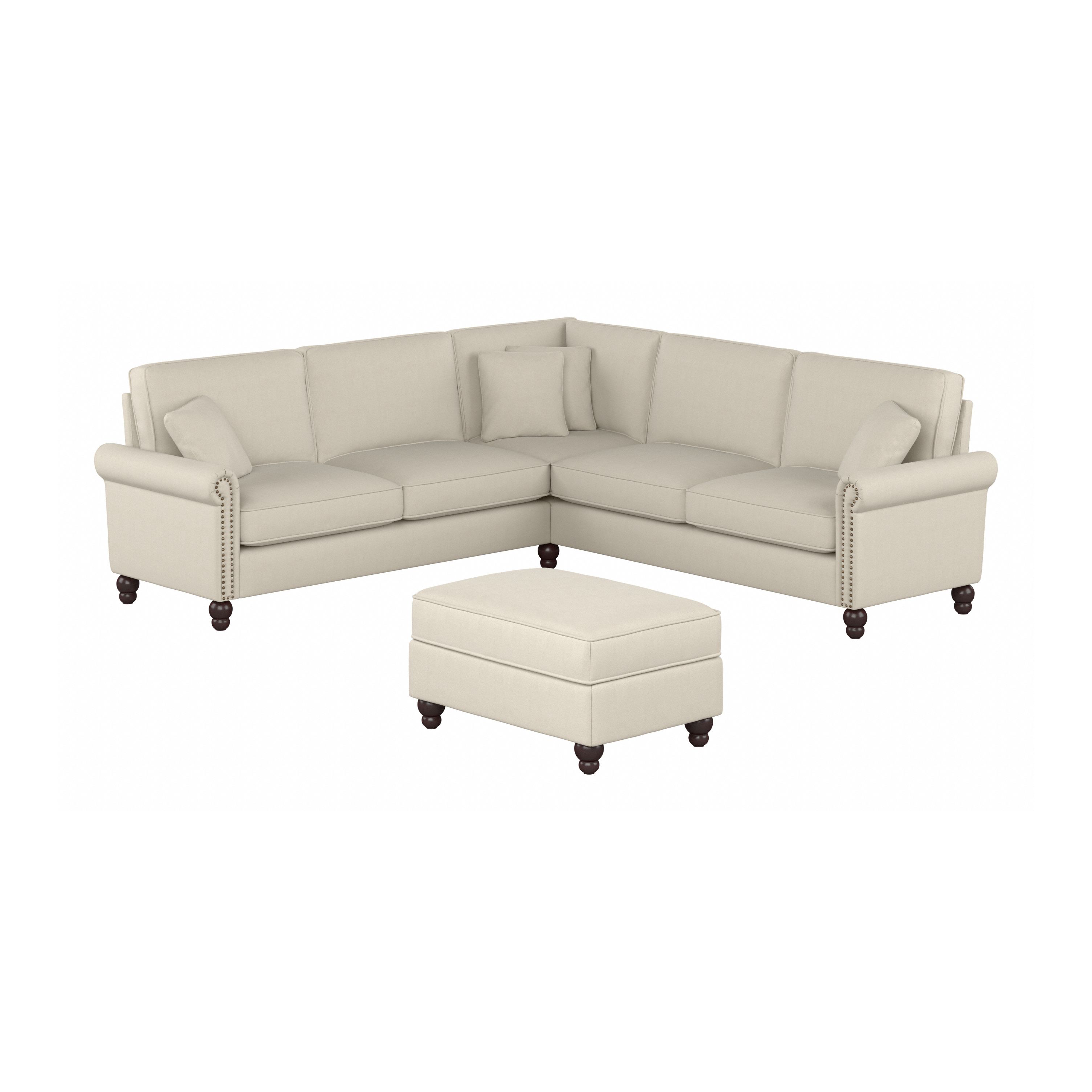 Shop Bush Furniture Coventry 99W L Shaped Sectional Couch with Ottoman 02 CVN003CRH #color_cream herringbone fabric